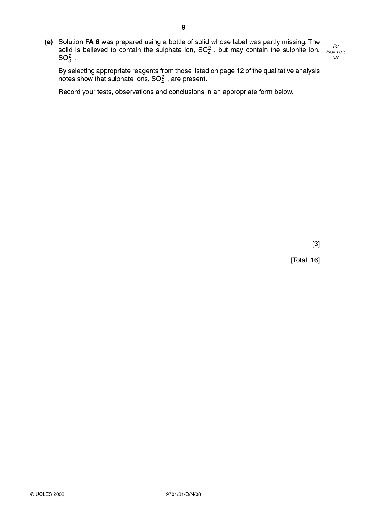 Cambridge A Level Chemistry 9701 2008 Oct/Nov Paper 3 · Variant 1 question paper, page 9 of 12
