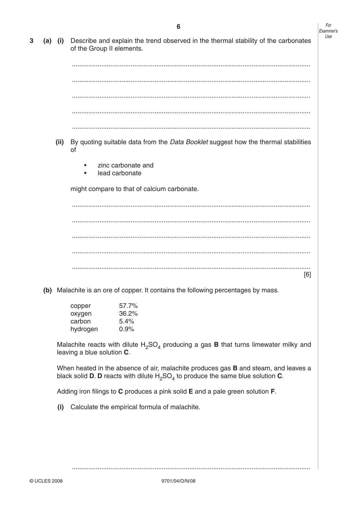 Cambridge A Level Chemistry 9701 2008 Oct/Nov Paper 4 · Variant 1 question paper, page 6 of 20