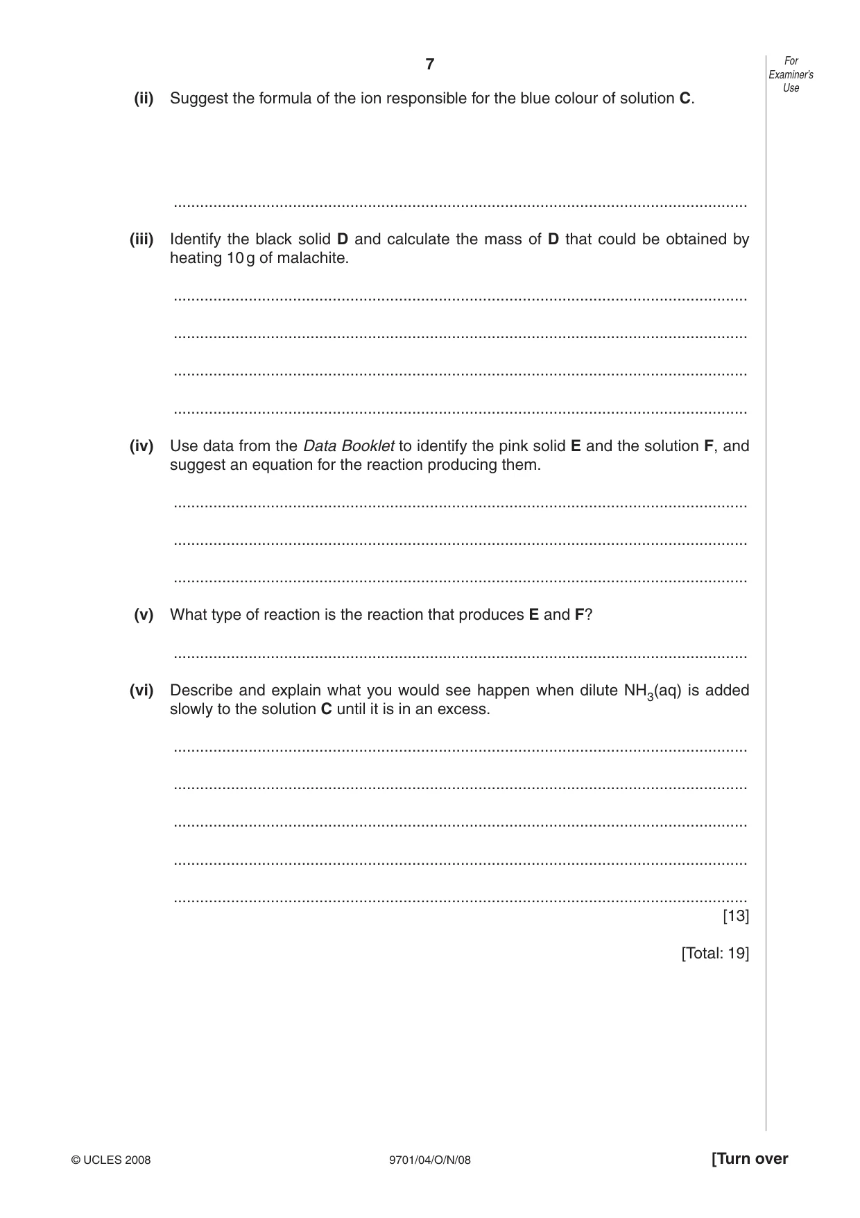 Cambridge A Level Chemistry 9701 2008 Oct/Nov Paper 4 · Variant 1 question paper, page 7 of 20