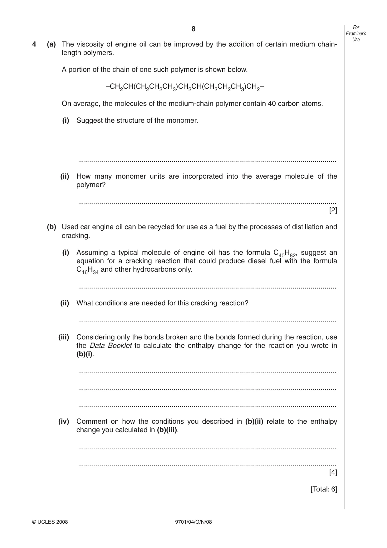 Cambridge A Level Chemistry 9701 2008 Oct/Nov Paper 4 · Variant 1 question paper, page 8 of 20