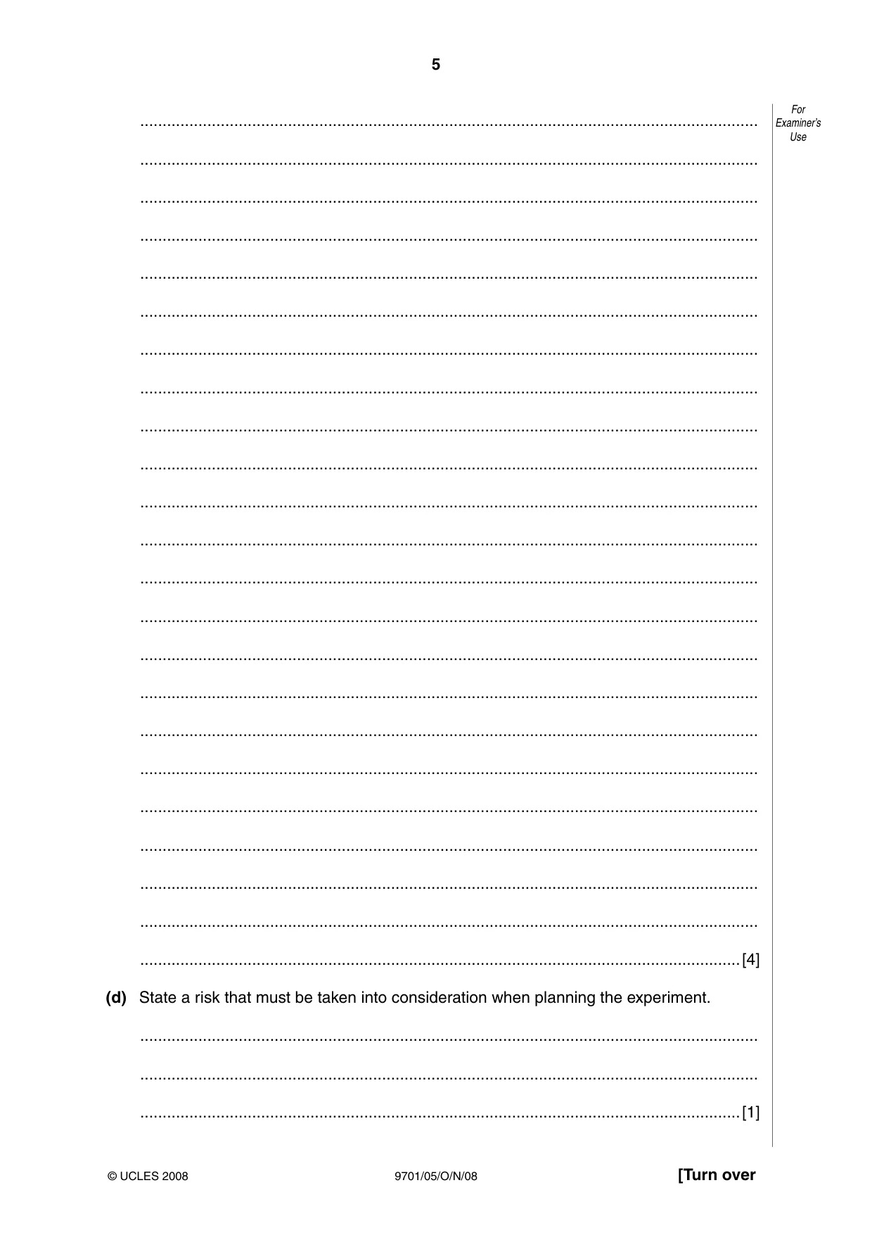 Cambridge A Level Chemistry 9701 2008 Oct/Nov Paper 5 · Variant 1 question paper, page 5 of 12