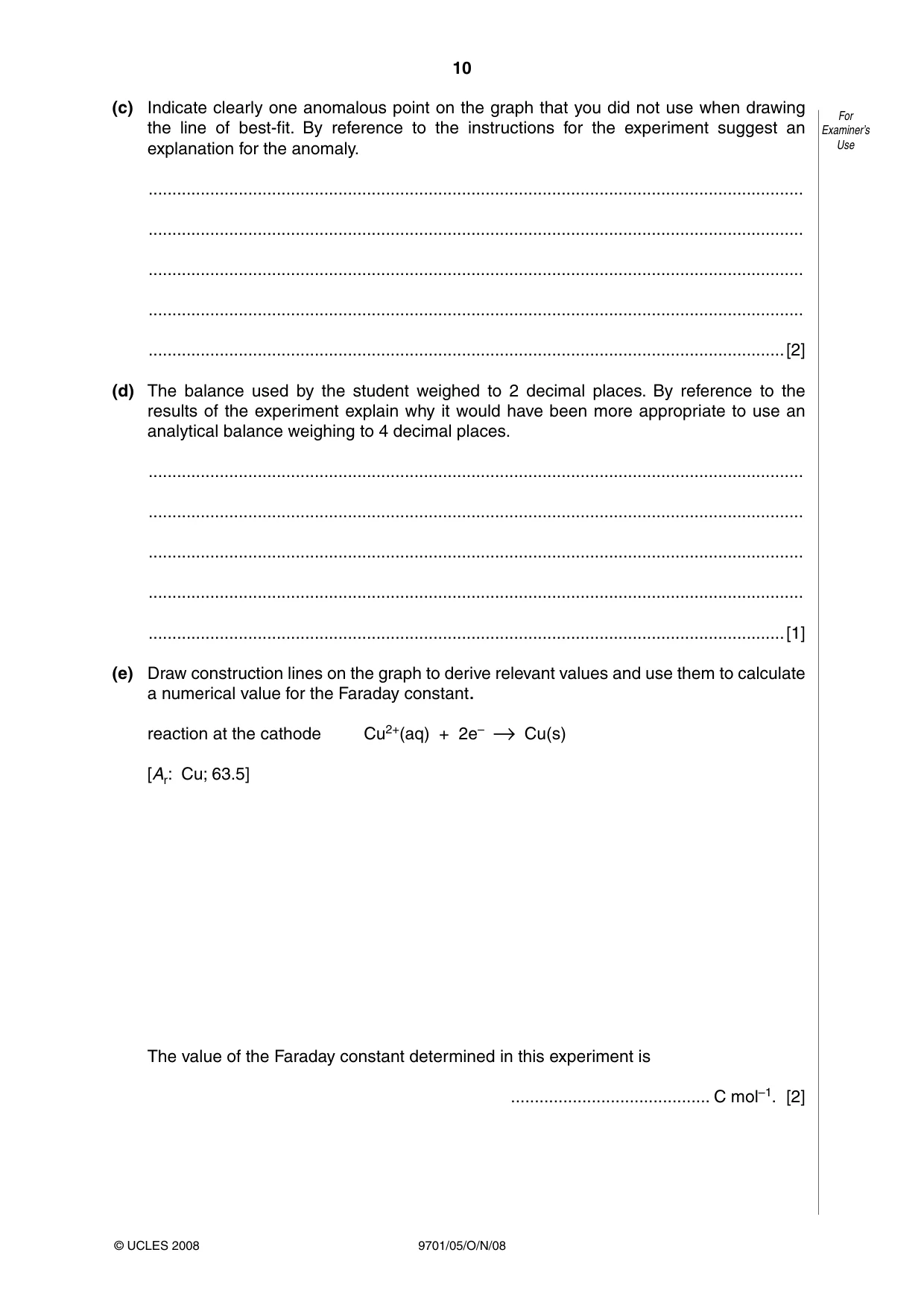 Cambridge A Level Chemistry 9701 2008 Oct/Nov Paper 5 · Variant 1 question paper, page 10 of 12