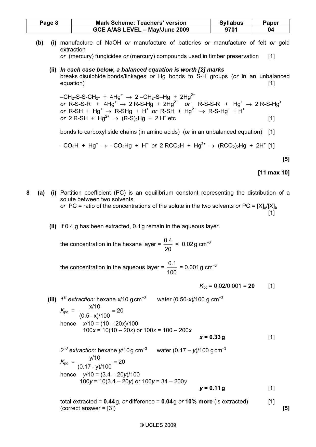 Mark scheme, page 8 of 10