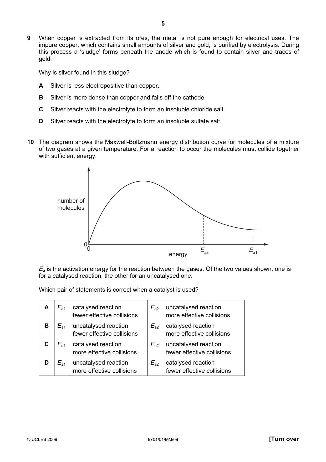 Cambridge A Level Chemistry 9701 2009 May/June Paper 1 · Variant 1 question paper, page 5 of 16