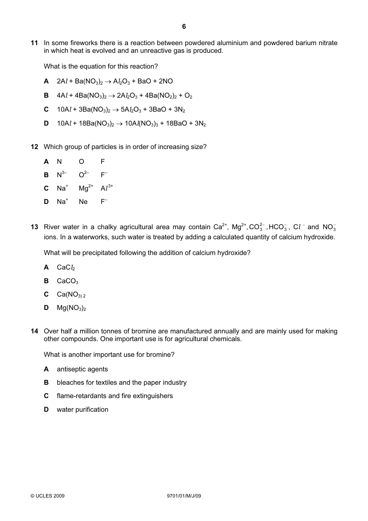 Cambridge A Level Chemistry 9701 2009 May/June Paper 1 · Variant 1 question paper, page 6 of 16