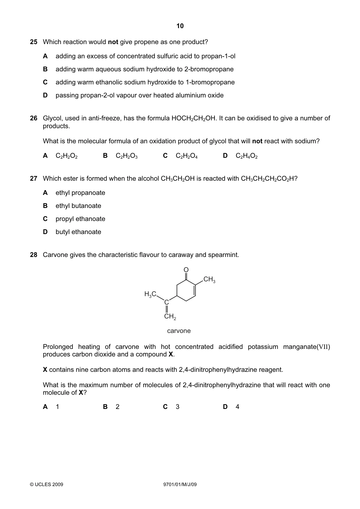 Cambridge A Level Chemistry 9701 2009 May/June Paper 1 · Variant 1 question paper, page 10 of 16