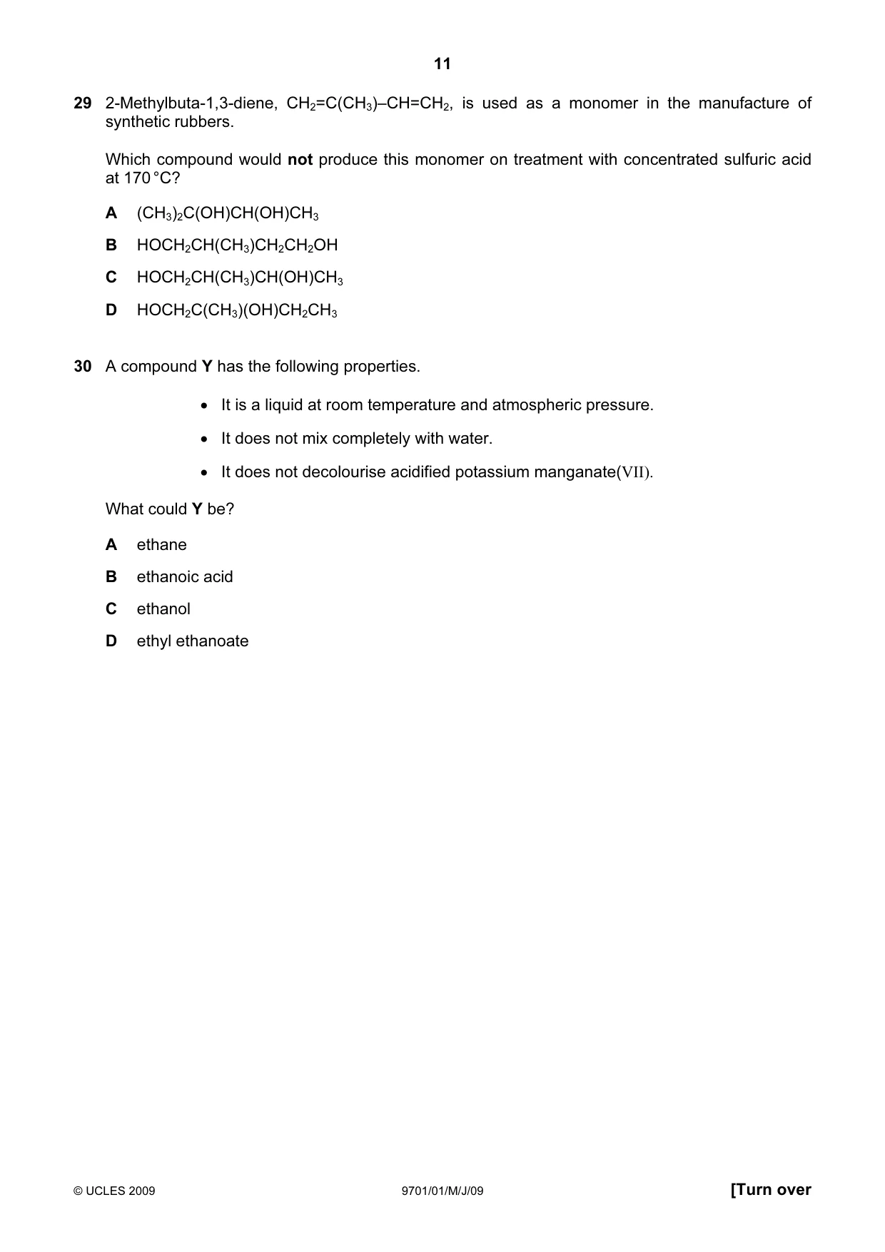 Cambridge A Level Chemistry 9701 2009 May/June Paper 1 · Variant 1 question paper, page 11 of 16