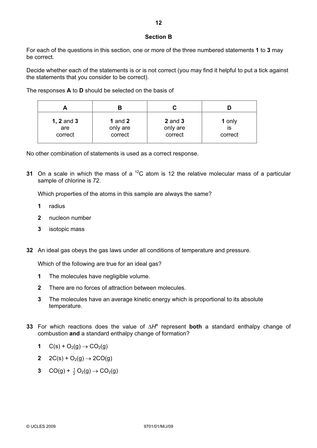 Cambridge A Level Chemistry 9701 2009 May/June Paper 1 · Variant 1 question paper, page 12 of 16