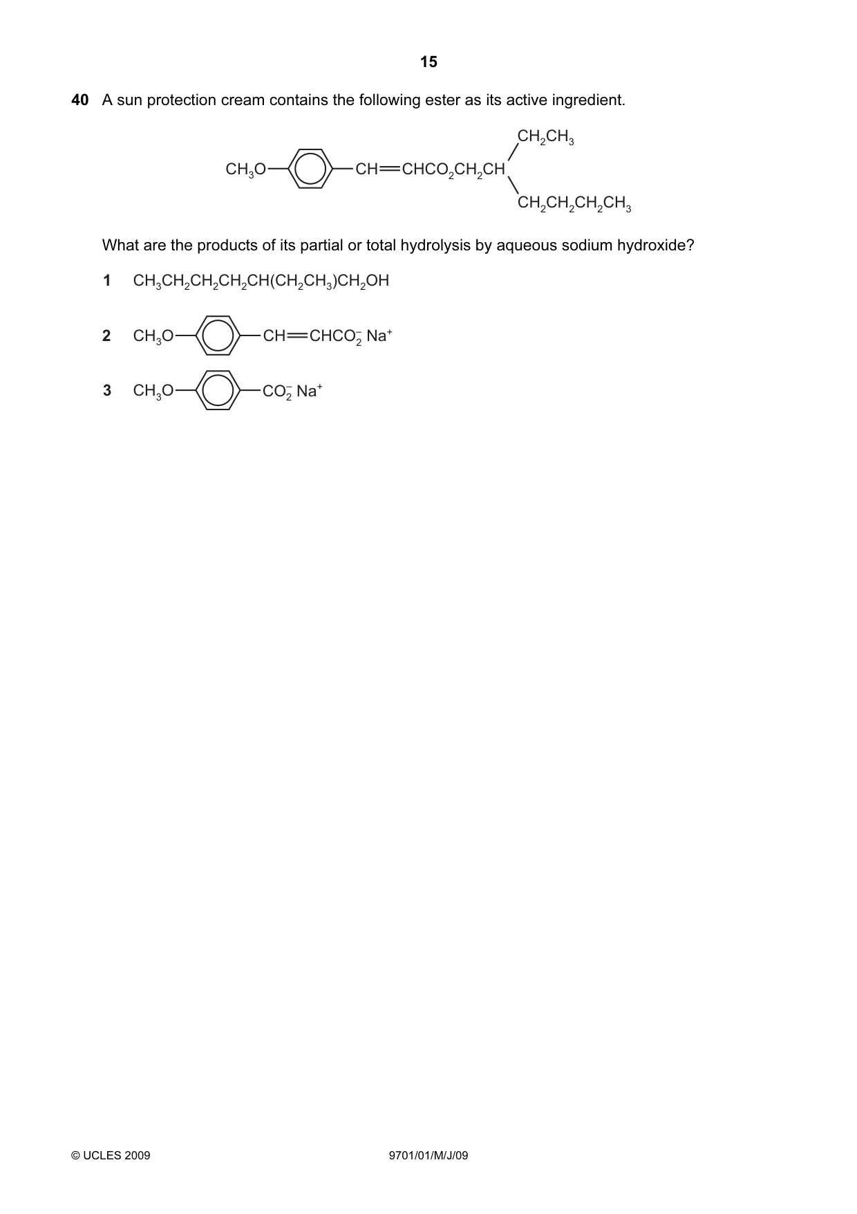 Cambridge A Level Chemistry 9701 2009 May/June Paper 1 · Variant 1 question paper, page 15 of 16