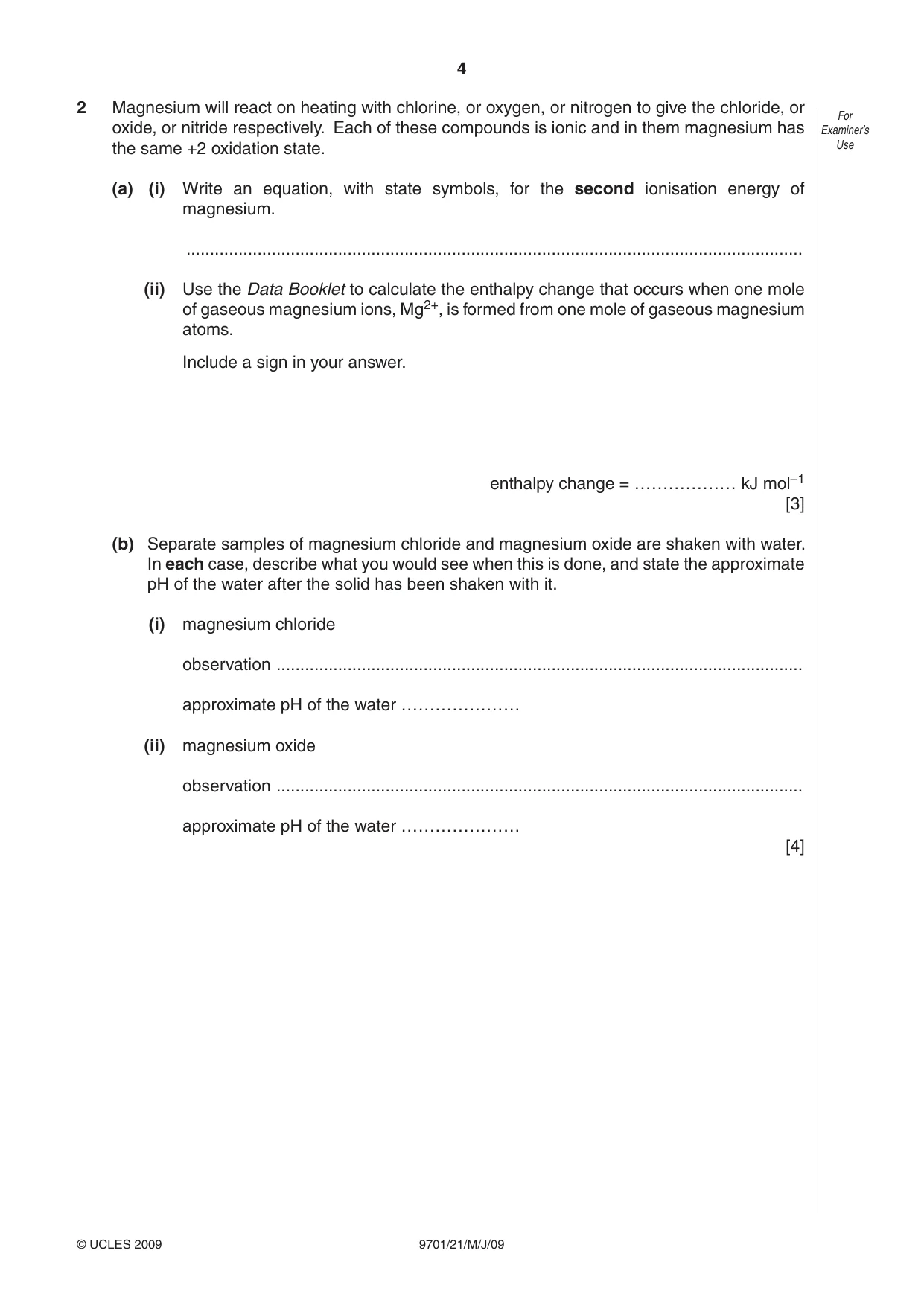 Cambridge A Level Chemistry 9701 2009 May/June Paper 2 · Variant 1 question paper, page 5 of 25