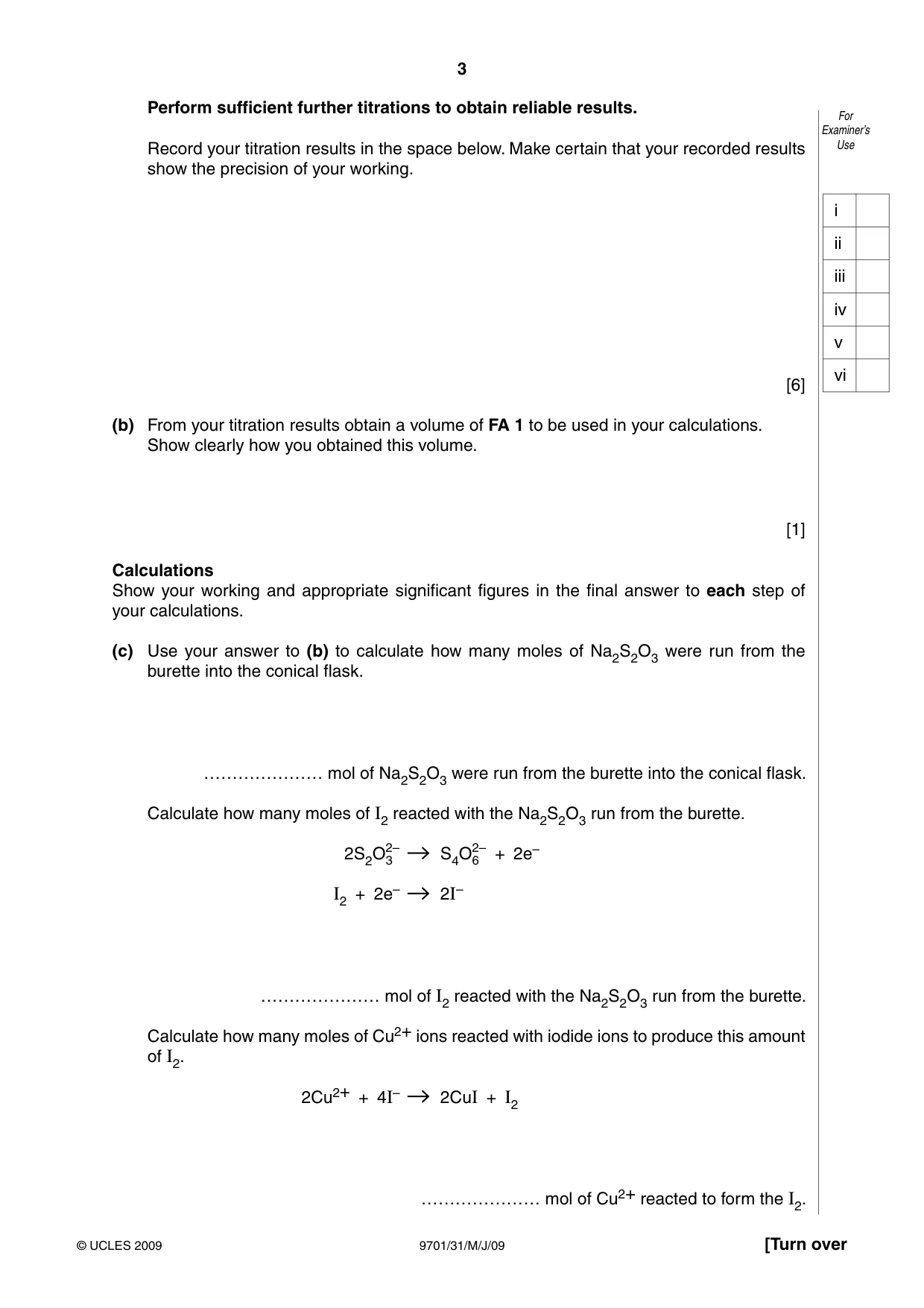 Cambridge A Level Chemistry 9701 2009 May/June Paper 3 · Variant 1 question paper, page 3 of 12