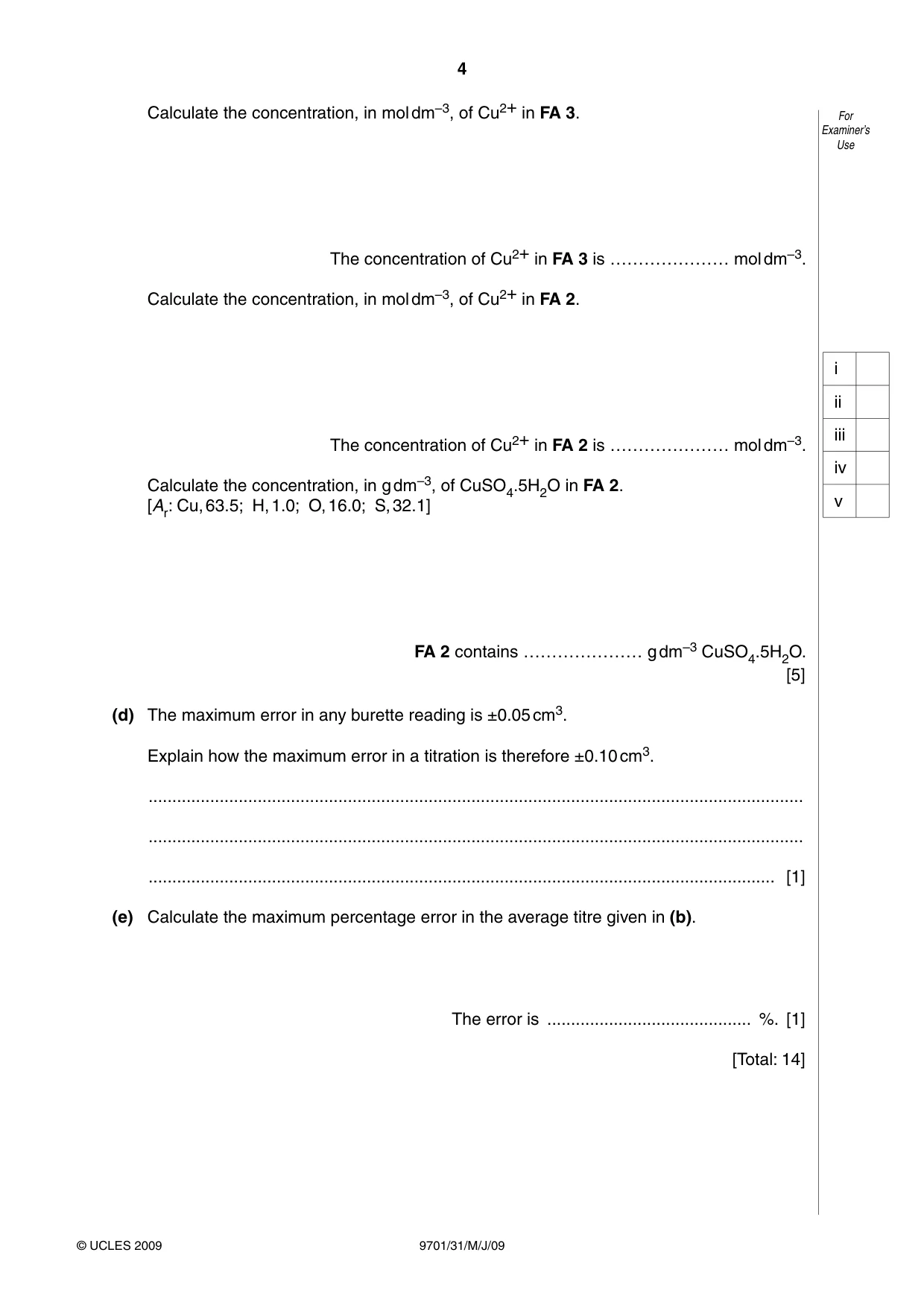 Cambridge A Level Chemistry 9701 2009 May/June Paper 3 · Variant 1 question paper, page 4 of 12