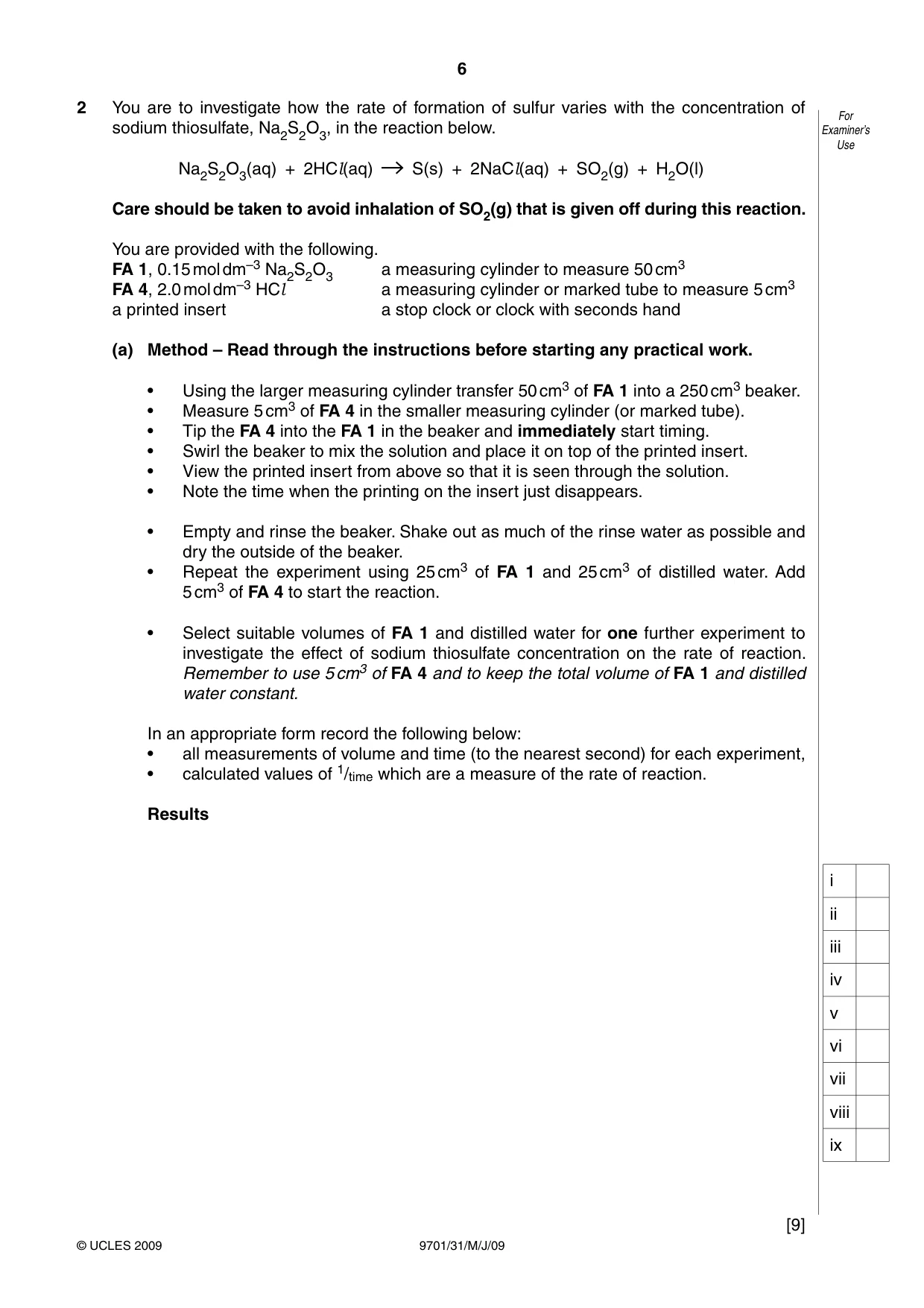 Cambridge A Level Chemistry 9701 2009 May/June Paper 3 · Variant 1 question paper, page 6 of 12
