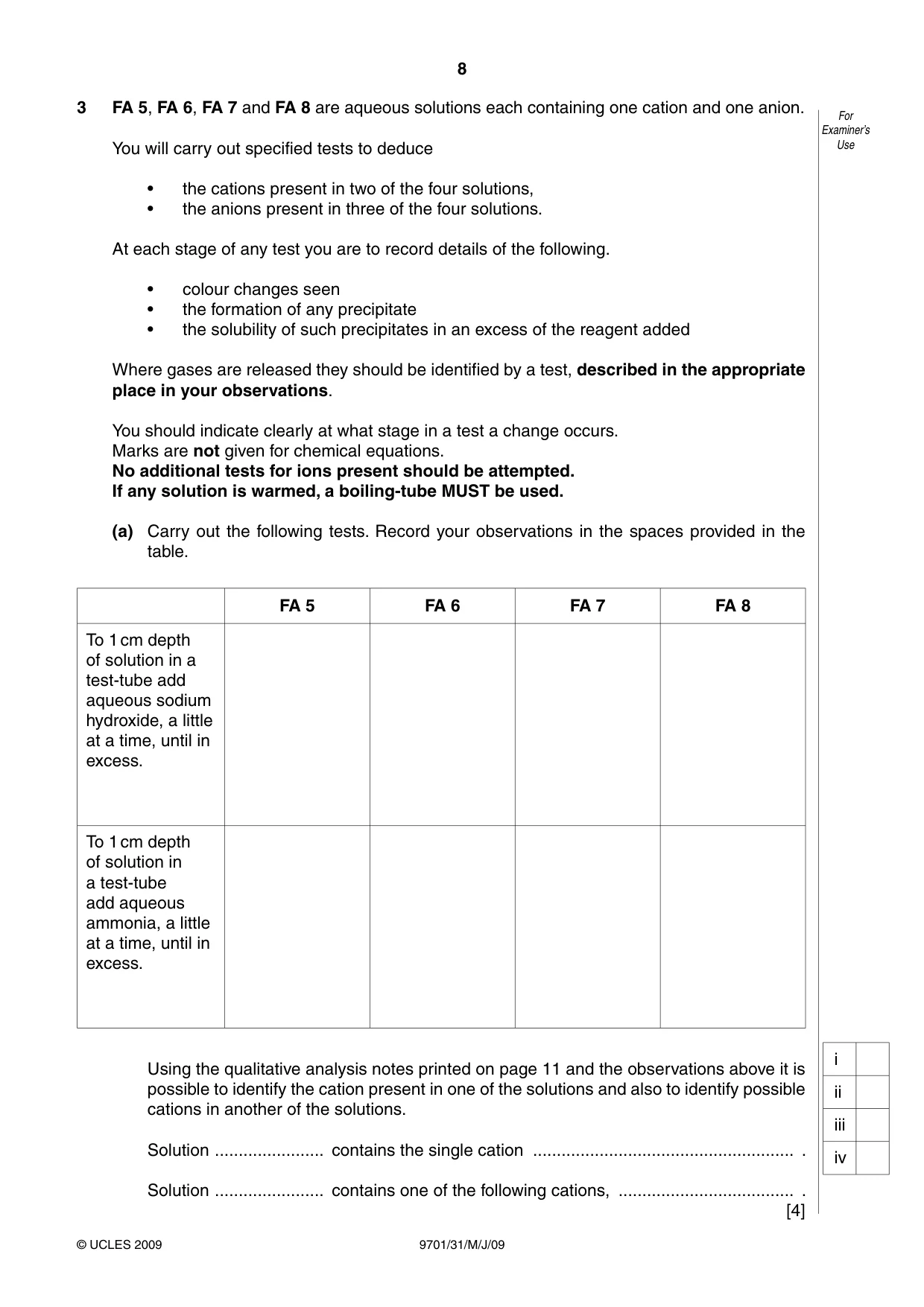 Cambridge A Level Chemistry 9701 2009 May/June Paper 3 · Variant 1 question paper, page 8 of 12