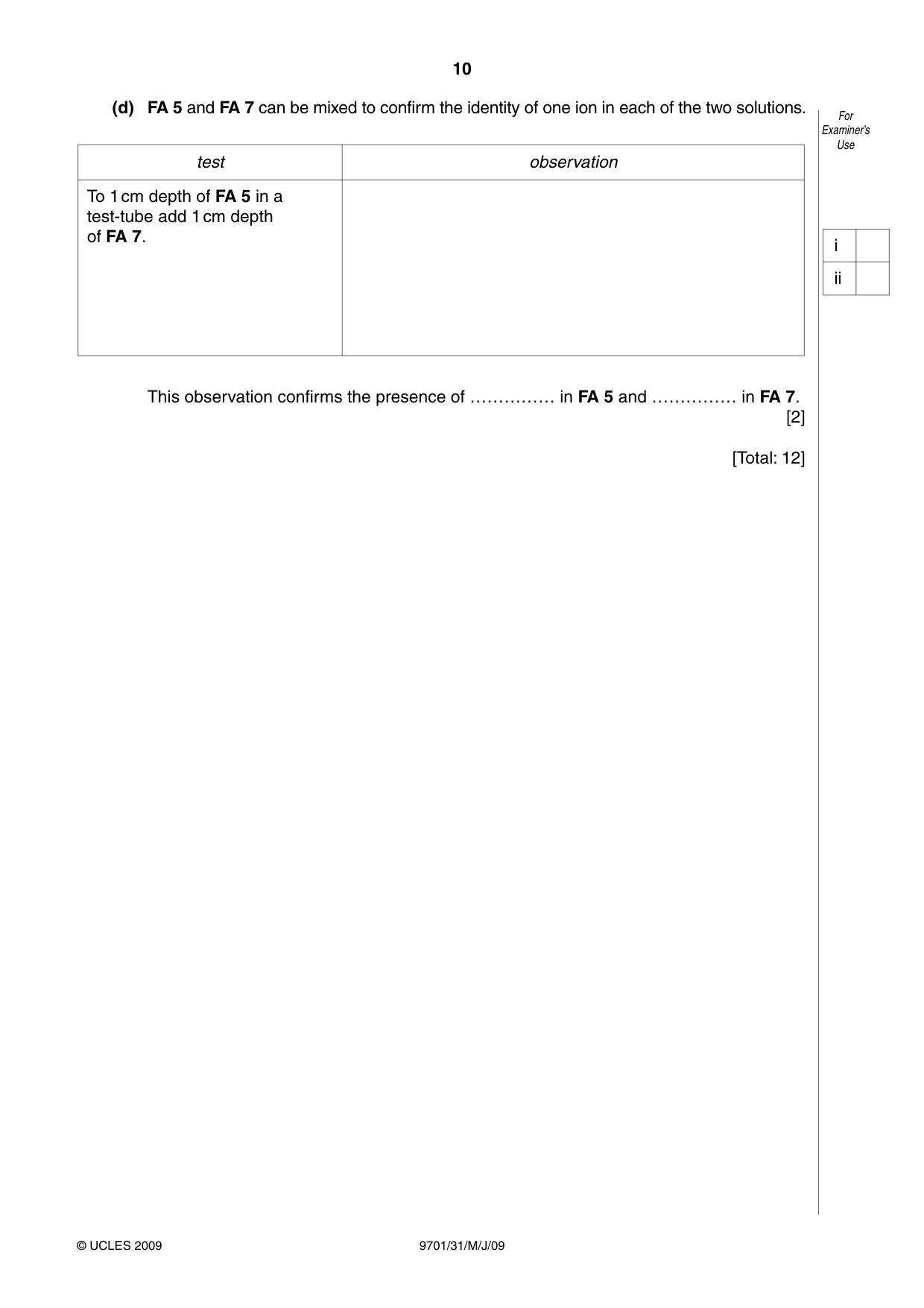 Cambridge A Level Chemistry 9701 2009 May/June Paper 3 · Variant 1 question paper, page 10 of 12