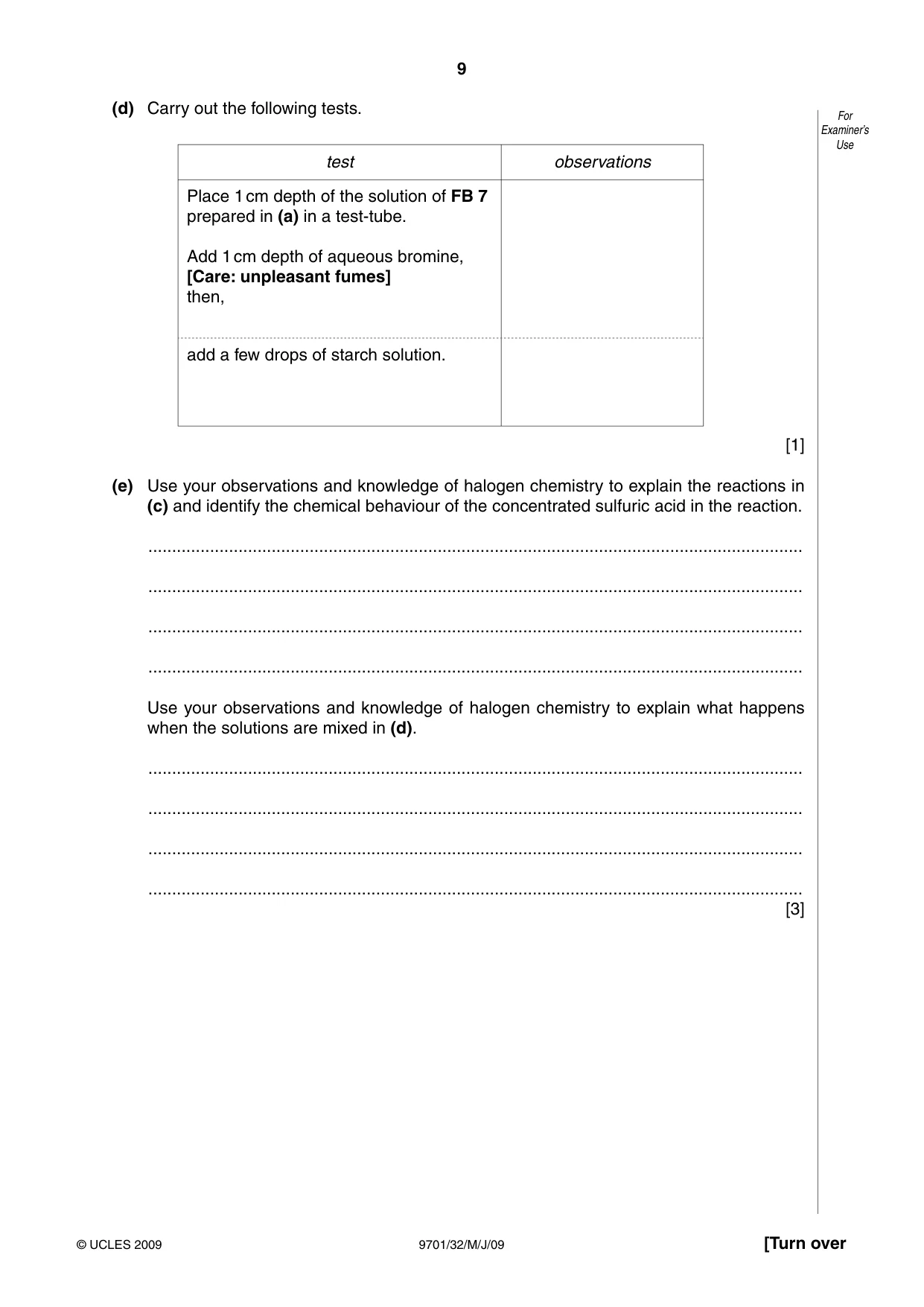 Cambridge A Level Chemistry 9701 2009 May/June Paper 3 · Variant 2 question paper, page 9 of 12