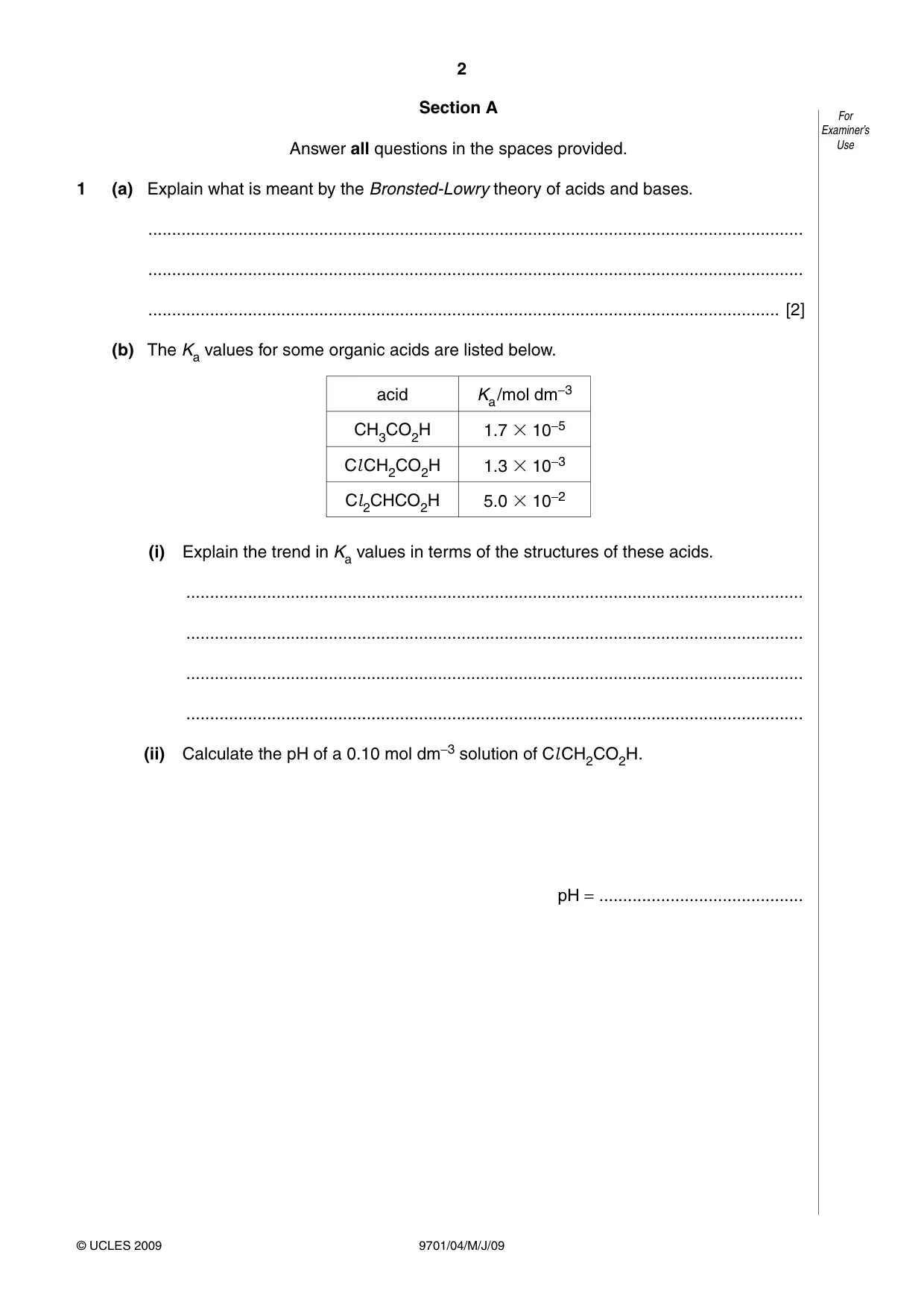Cambridge A Level Chemistry 9701 2009 May/June Paper 4 · Variant 1 question paper, page 2 of 20