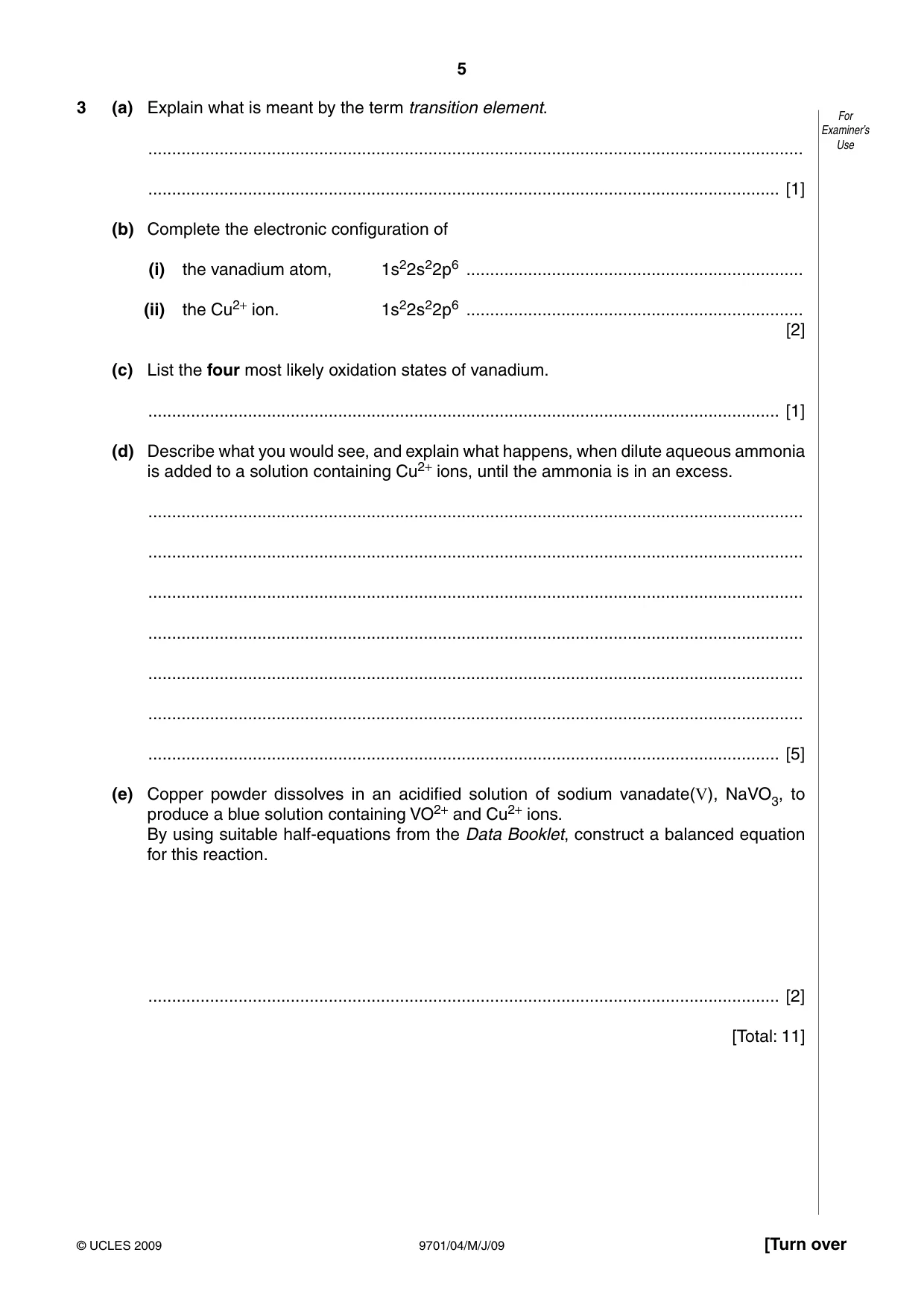 Cambridge A Level Chemistry 9701 2009 May/June Paper 4 · Variant 1 question paper, page 5 of 20