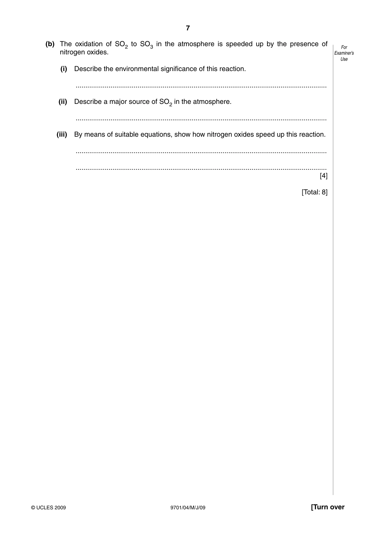 Cambridge A Level Chemistry 9701 2009 May/June Paper 4 · Variant 1 question paper, page 7 of 20