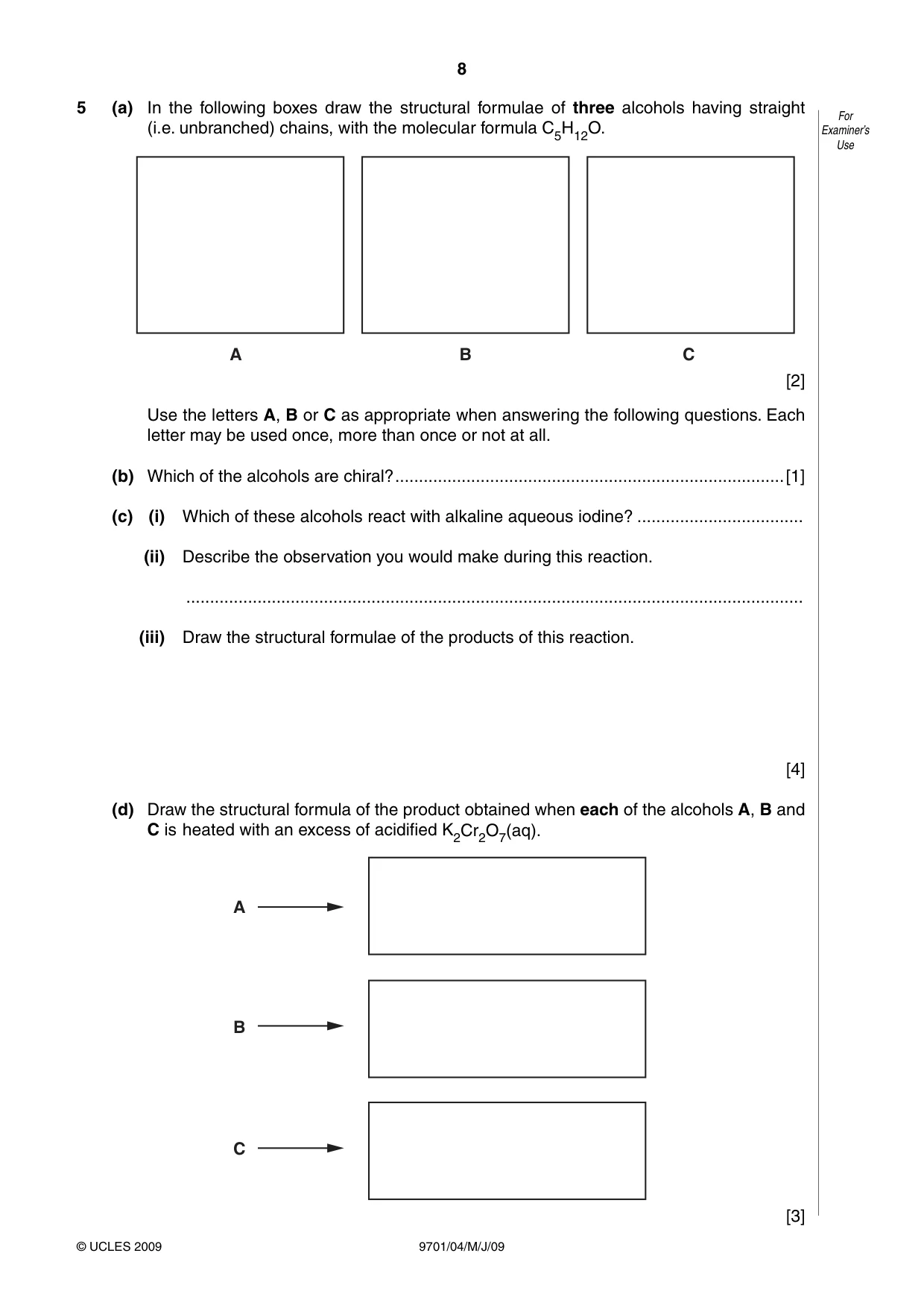 Cambridge A Level Chemistry 9701 2009 May/June Paper 4 · Variant 1 question paper, page 8 of 20