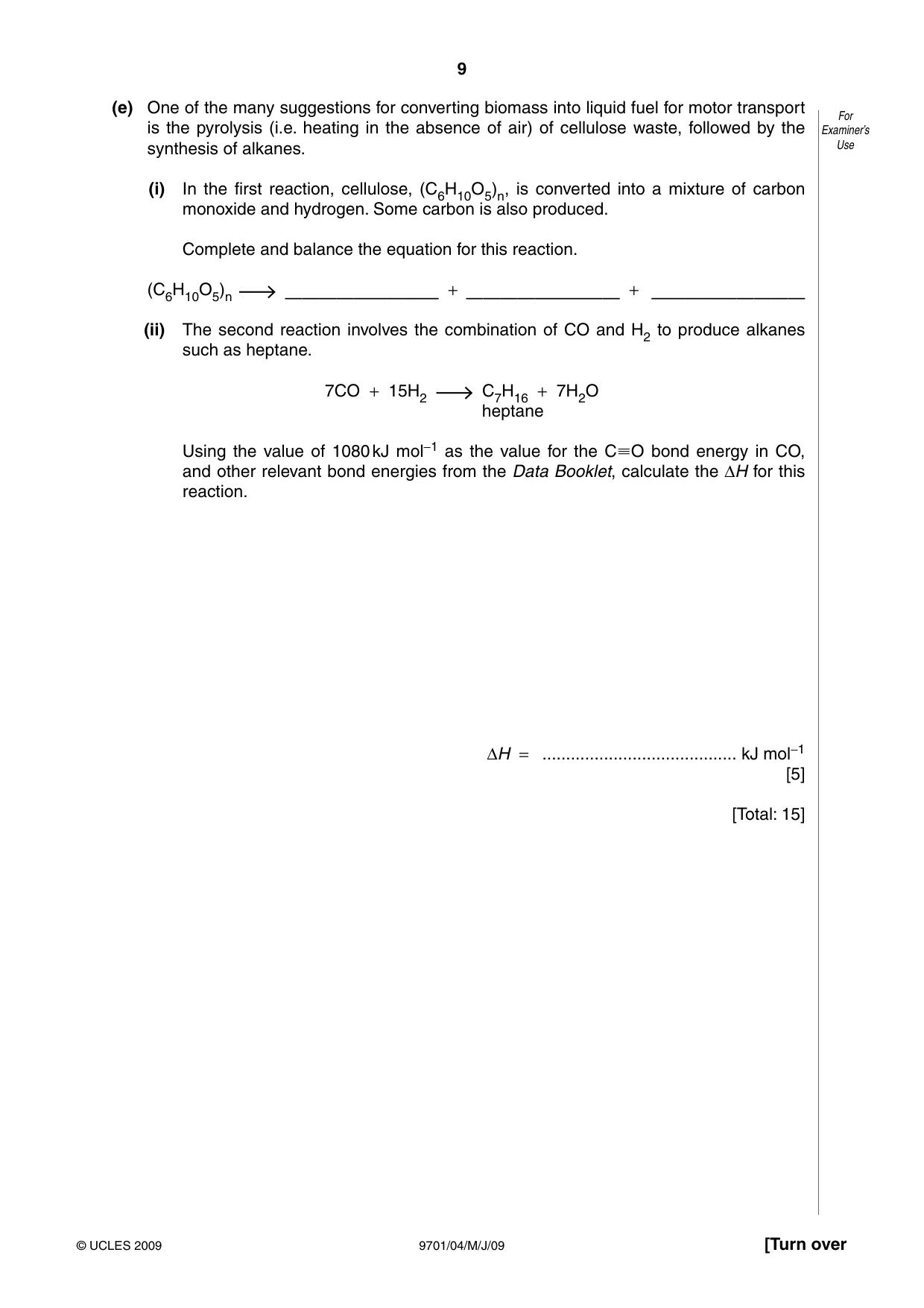 Cambridge A Level Chemistry 9701 2009 May/June Paper 4 · Variant 1 question paper, page 9 of 20