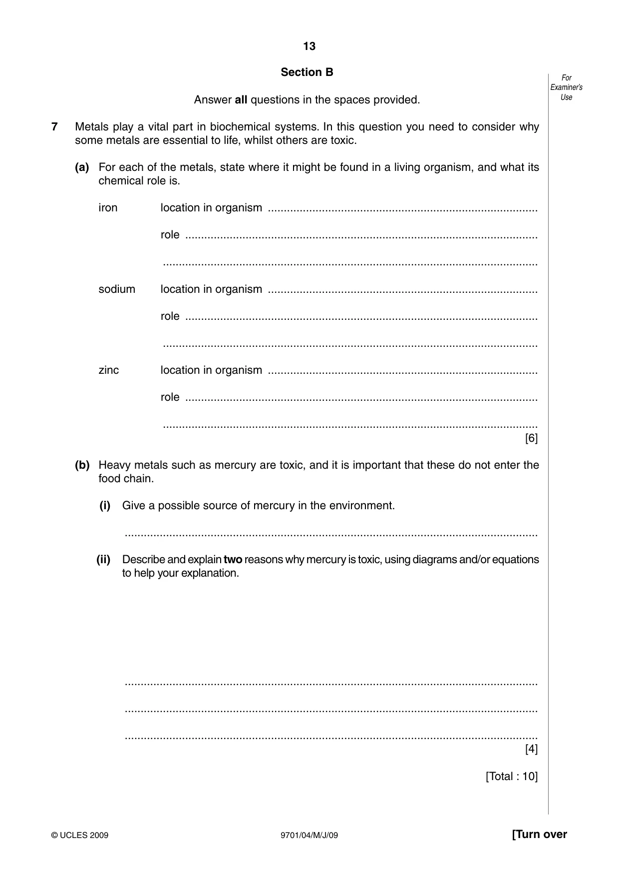 Cambridge A Level Chemistry 9701 2009 May/June Paper 4 · Variant 1 question paper, page 13 of 20