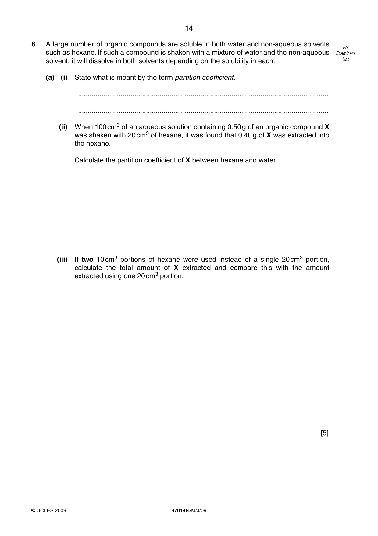 Cambridge A Level Chemistry 9701 2009 May/June Paper 4 · Variant 1 question paper, page 14 of 20