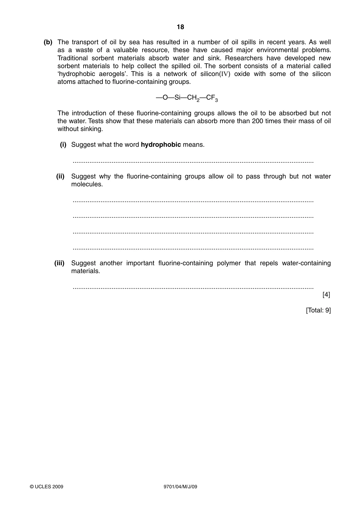 Cambridge A Level Chemistry 9701 2009 May/June Paper 4 · Variant 1 question paper, page 18 of 20