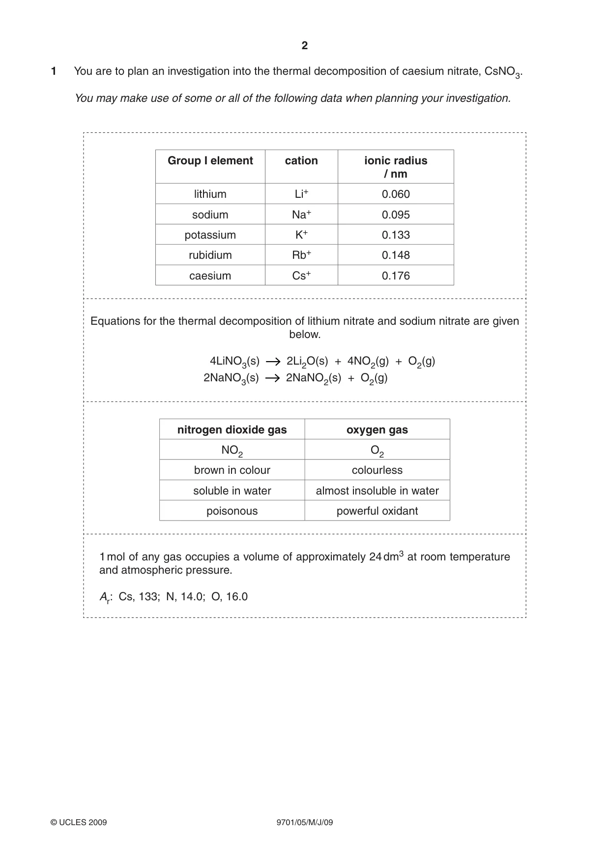 Cambridge A Level Chemistry 9701 2009 May/June Paper 5 · Variant 1 question paper, page 2 of 12