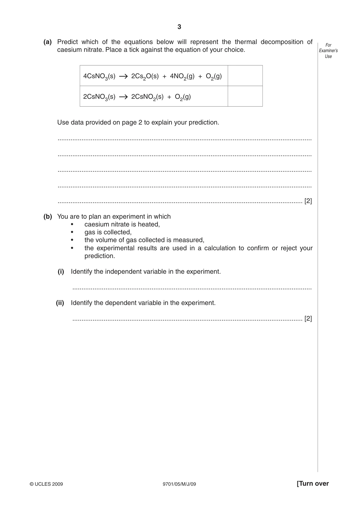 Cambridge A Level Chemistry 9701 2009 May/June Paper 5 · Variant 1 question paper, page 3 of 12