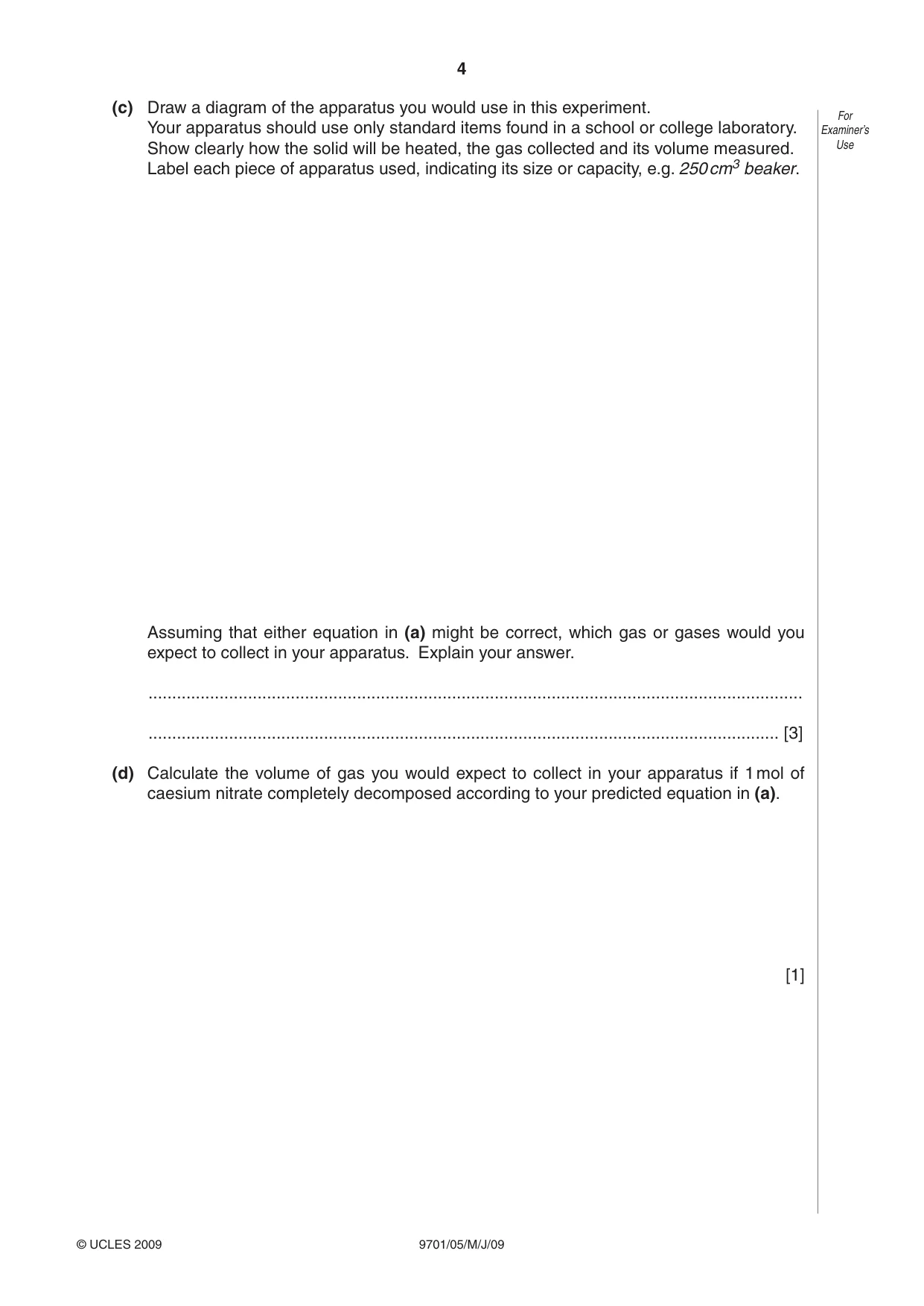 Cambridge A Level Chemistry 9701 2009 May/June Paper 5 · Variant 1 question paper, page 4 of 12