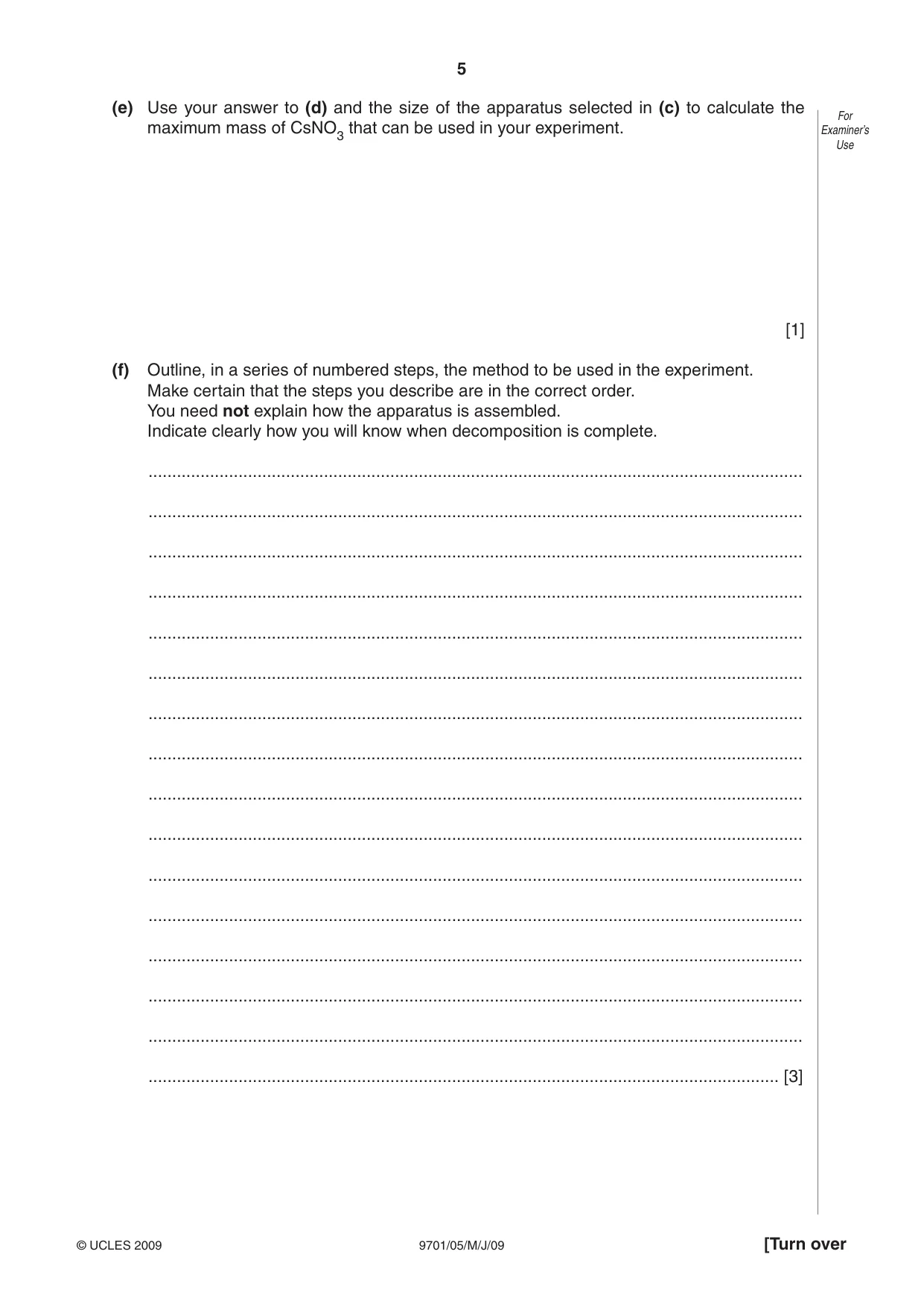 Cambridge A Level Chemistry 9701 2009 May/June Paper 5 · Variant 1 question paper, page 5 of 12