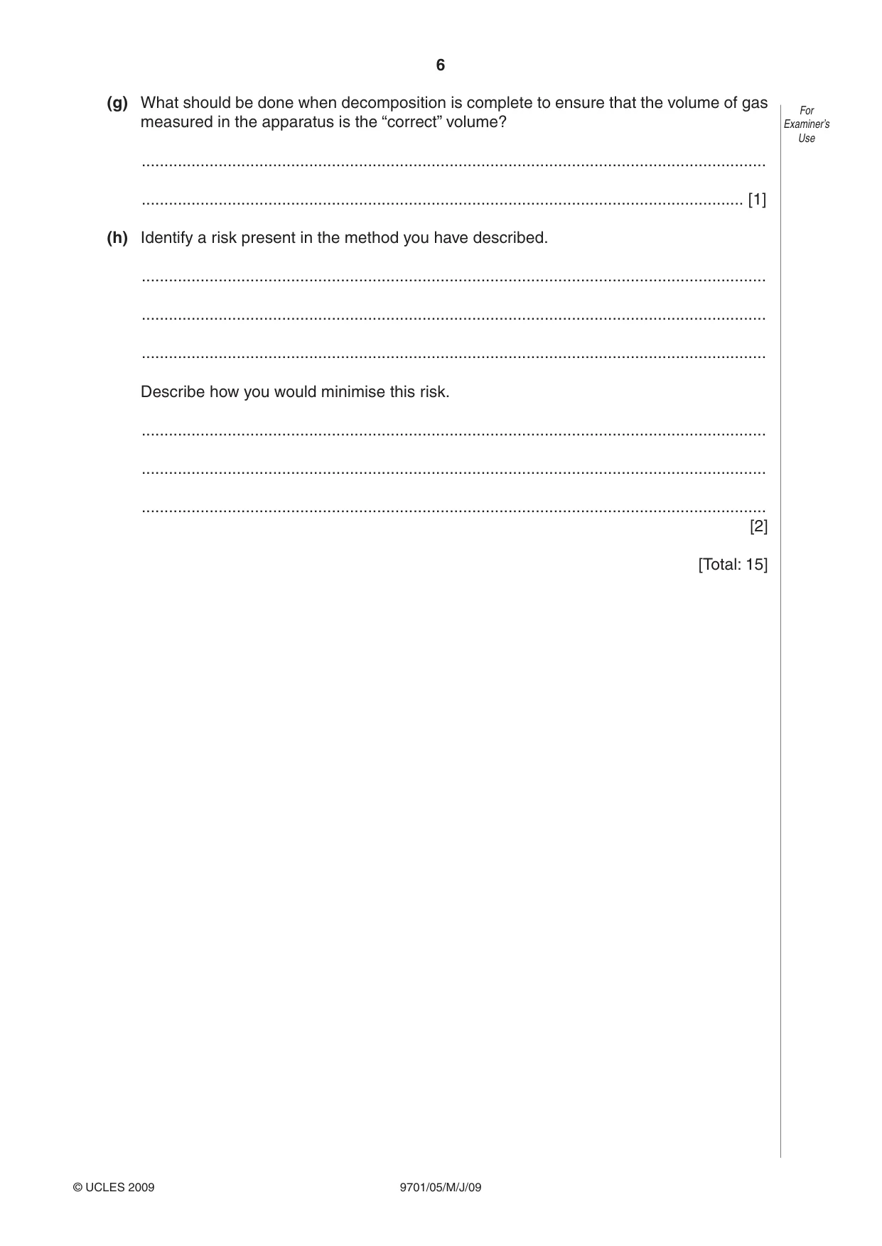 Cambridge A Level Chemistry 9701 2009 May/June Paper 5 · Variant 1 question paper, page 6 of 12