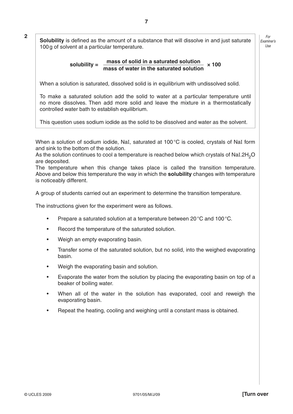 Cambridge A Level Chemistry 9701 2009 May/June Paper 5 · Variant 1 question paper, page 7 of 12
