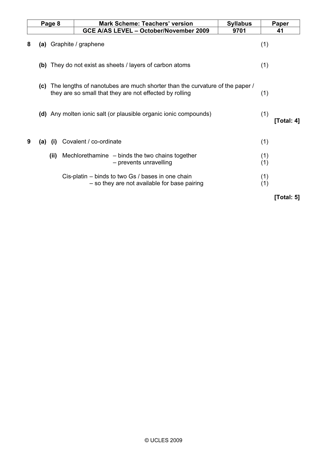 Mark scheme, page 8 of 8