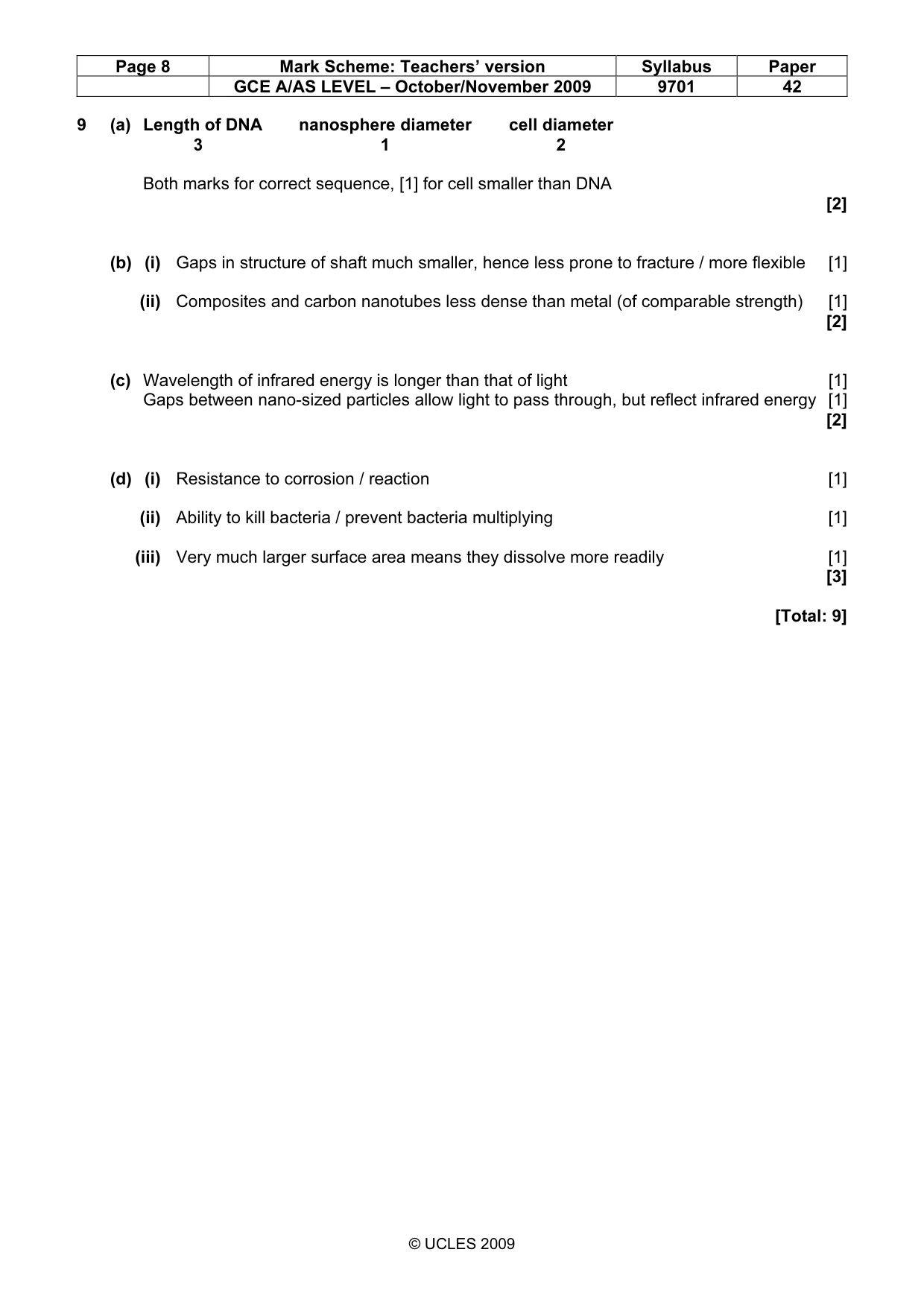 Mark scheme, page 8 of 8