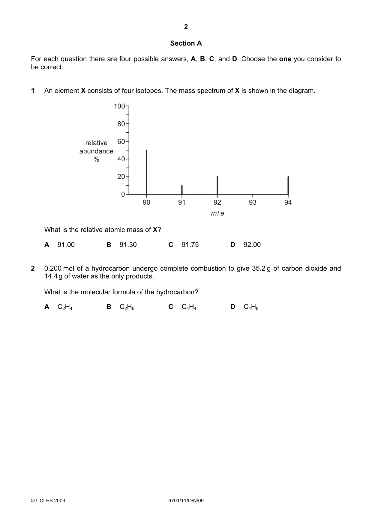 Cambridge A Level Chemistry 9701 2009 Oct/Nov Paper 1 · Variant 1 question paper, page 2 of 16