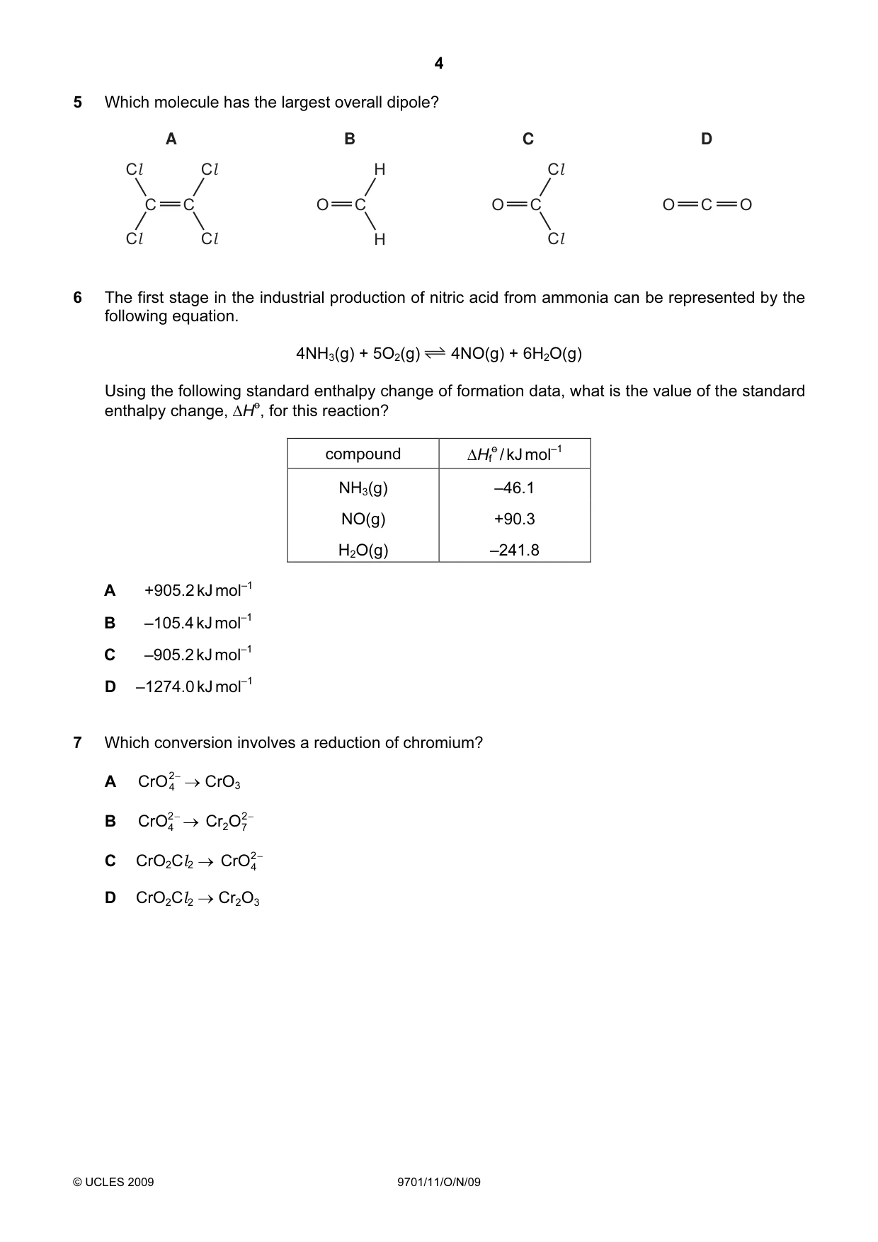 Cambridge A Level Chemistry 9701 2009 Oct/Nov Paper 1 · Variant 1 question paper, page 4 of 16
