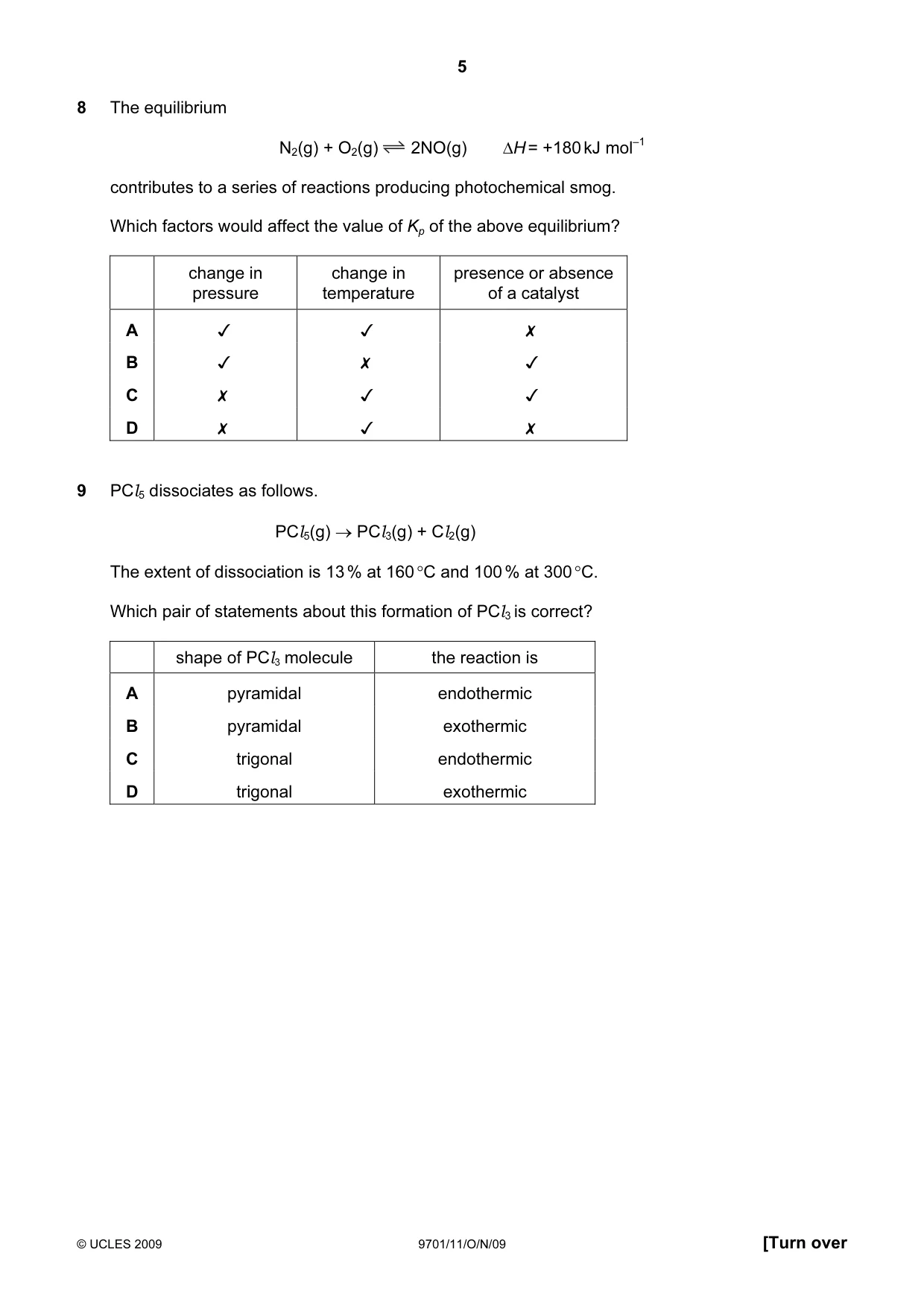 Cambridge A Level Chemistry 9701 2009 Oct/Nov Paper 1 · Variant 1 question paper, page 5 of 16