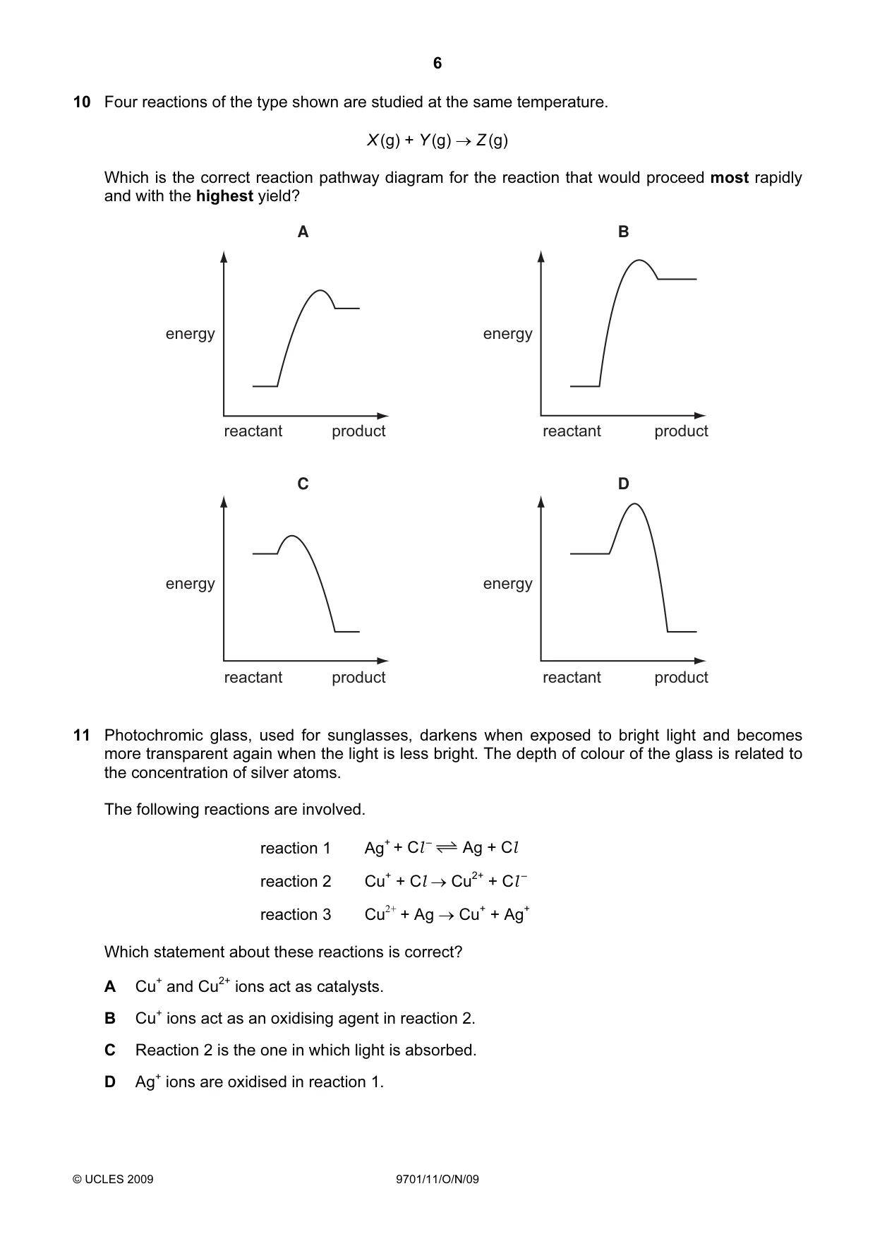 Cambridge A Level Chemistry 9701 2009 Oct/Nov Paper 1 · Variant 1 question paper, page 6 of 16