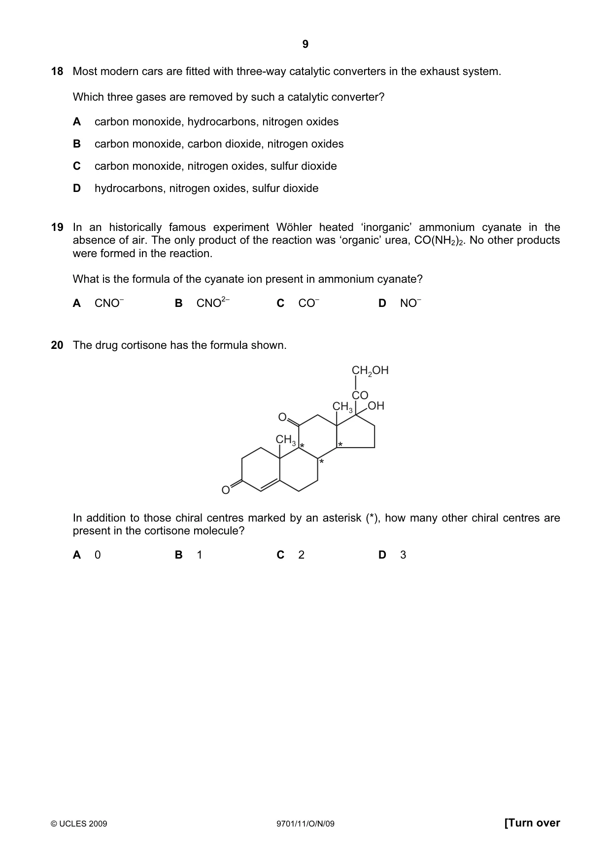 Cambridge A Level Chemistry 9701 2009 Oct/Nov Paper 1 · Variant 1 question paper, page 9 of 16