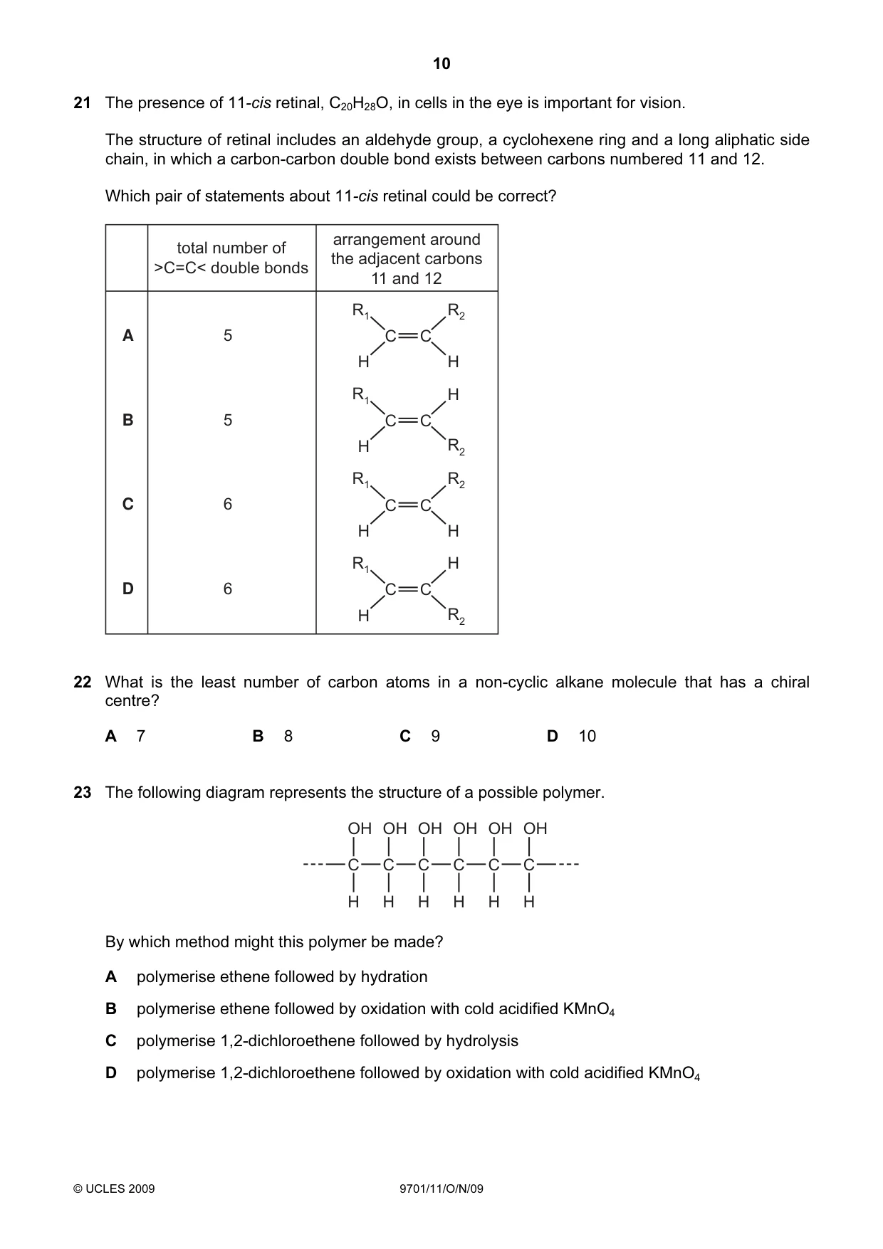 Cambridge A Level Chemistry 9701 2009 Oct/Nov Paper 1 · Variant 1 question paper, page 10 of 16