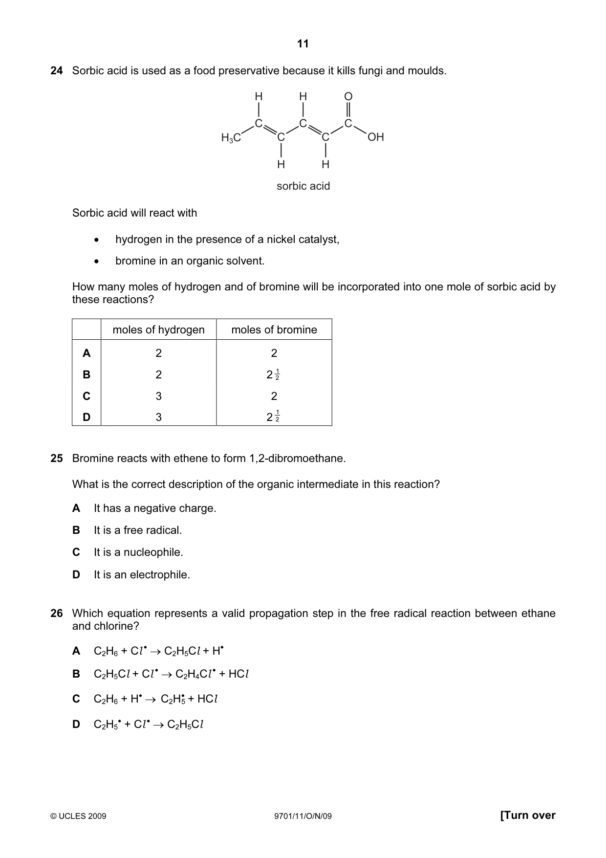 Cambridge A Level Chemistry 9701 2009 Oct/Nov Paper 1 · Variant 1 question paper, page 11 of 16
