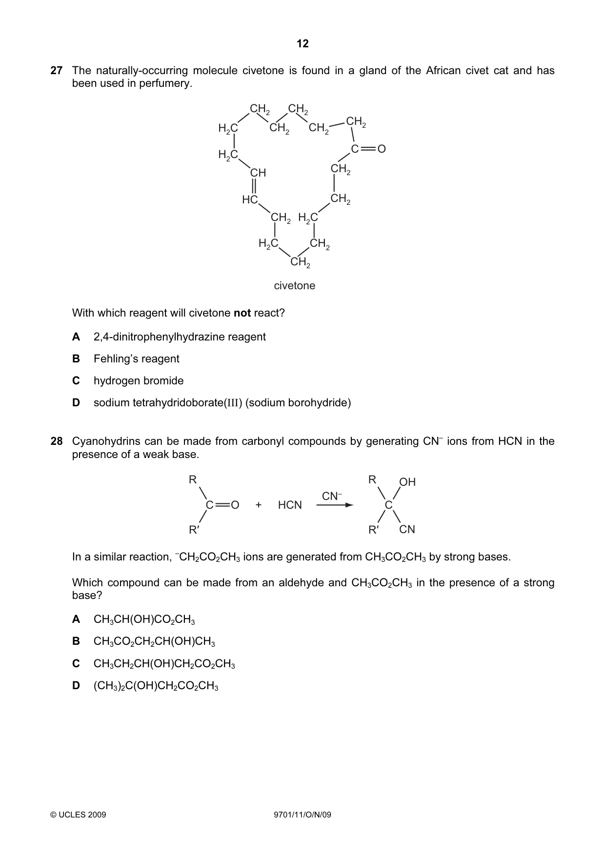 Cambridge A Level Chemistry 9701 2009 Oct/Nov Paper 1 · Variant 1 question paper, page 12 of 16