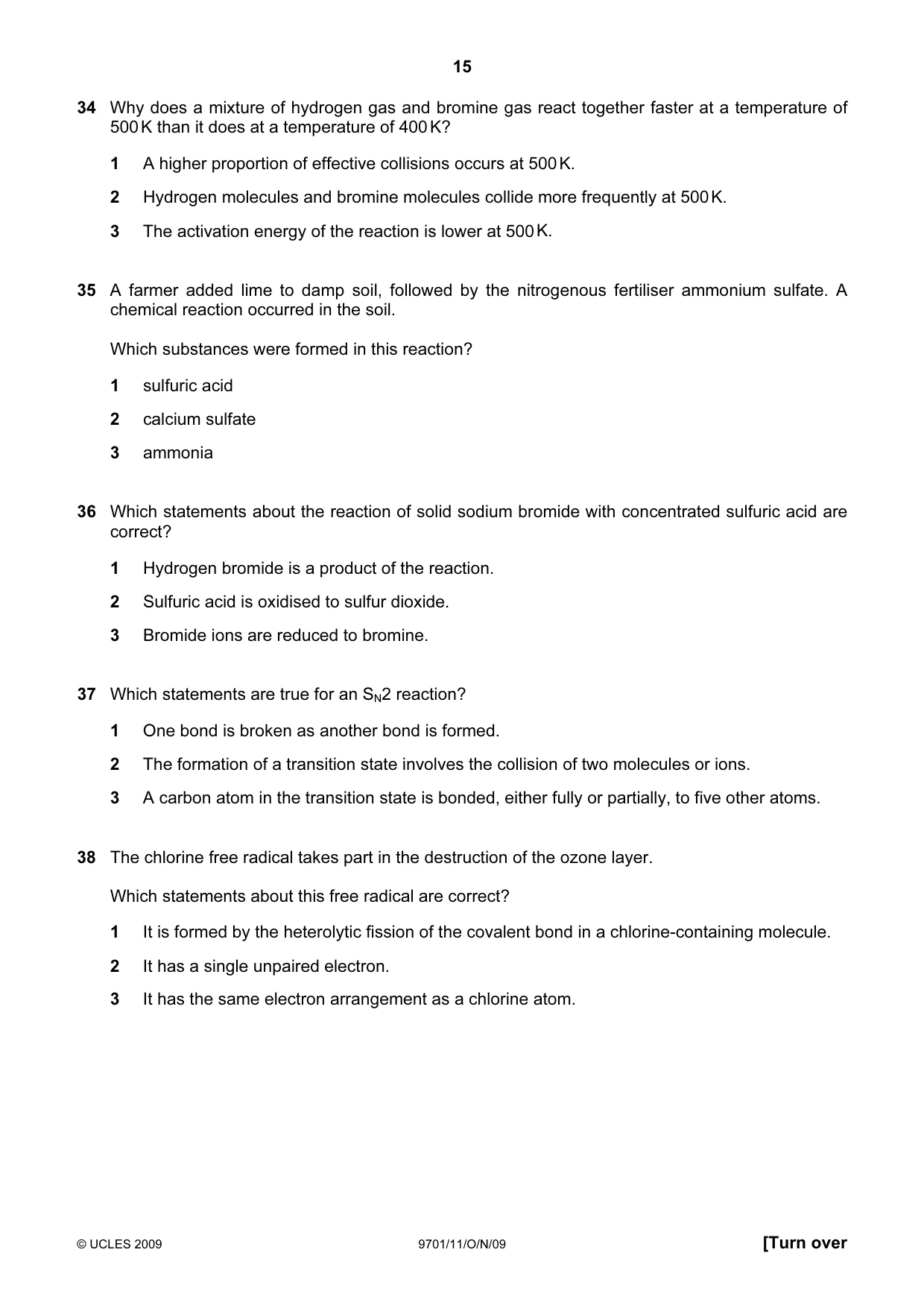 Cambridge A Level Chemistry 9701 2009 Oct/Nov Paper 1 · Variant 1 question paper, page 15 of 16