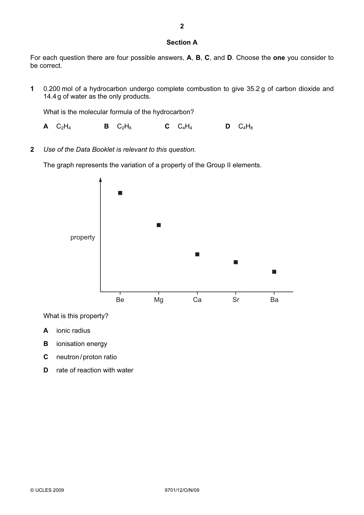 Cambridge A Level Chemistry 9701 2009 Oct/Nov Paper 1 · Variant 2 question paper, page 2 of 16