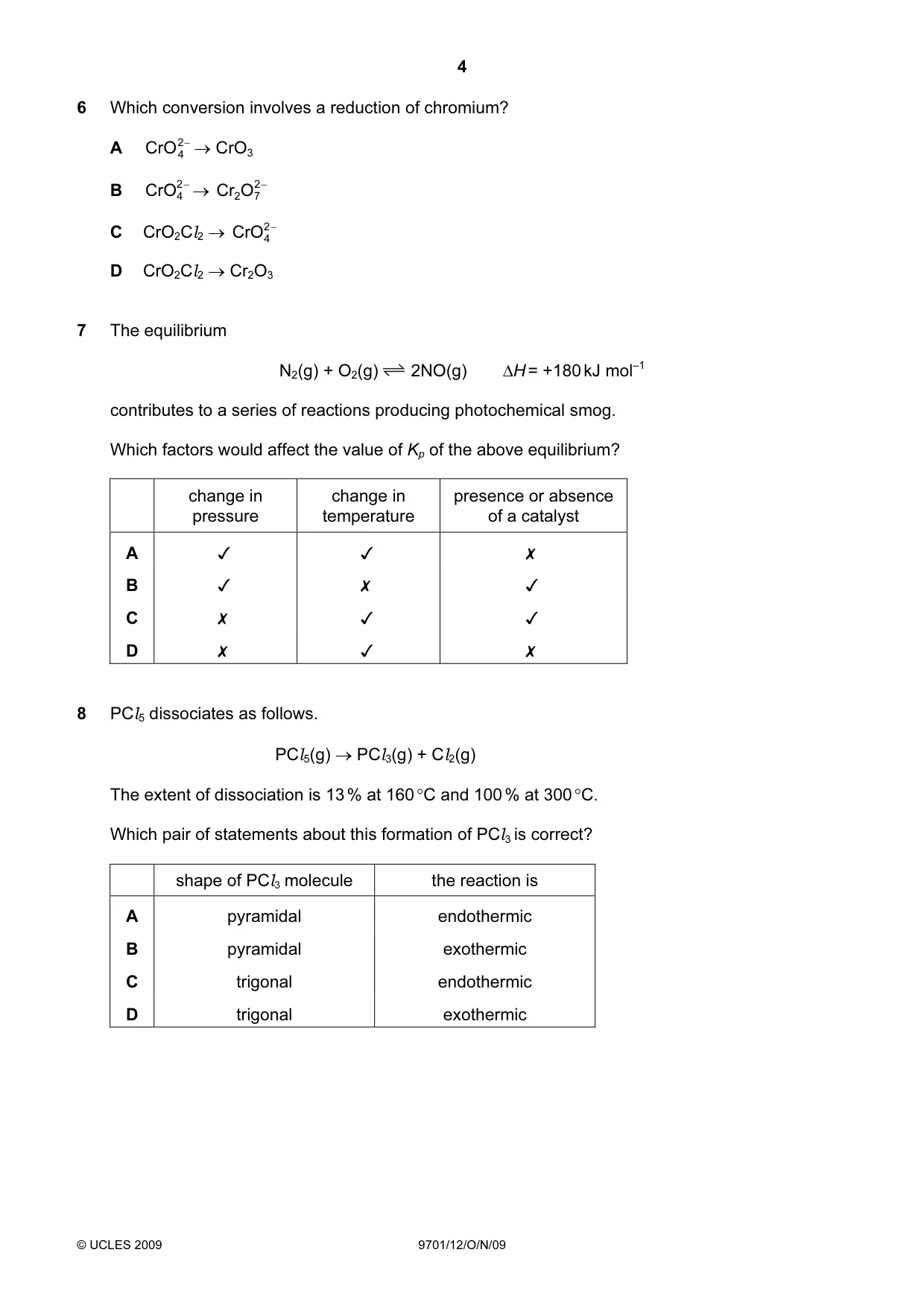 Cambridge A Level Chemistry 9701 2009 Oct/Nov Paper 1 · Variant 2 question paper, page 4 of 16