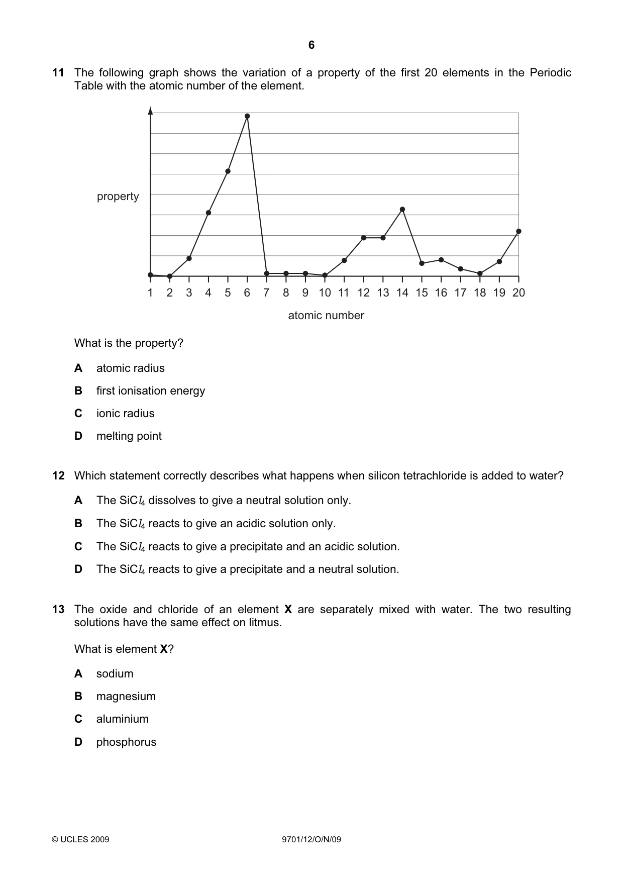 Cambridge A Level Chemistry 9701 2009 Oct/Nov Paper 1 · Variant 2 question paper, page 6 of 16