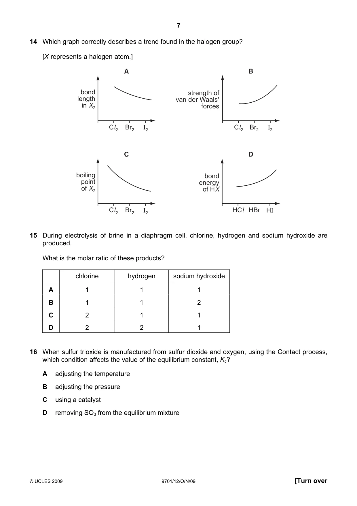 Cambridge A Level Chemistry 9701 2009 Oct/Nov Paper 1 · Variant 2 question paper, page 7 of 16