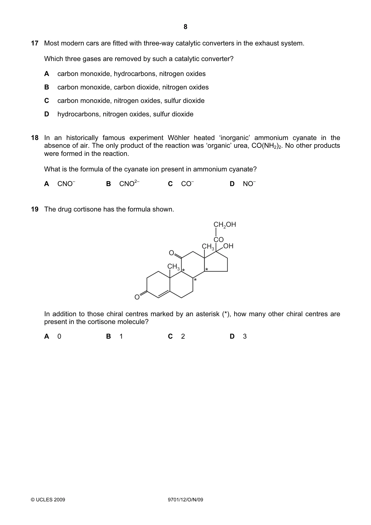 Cambridge A Level Chemistry 9701 2009 Oct/Nov Paper 1 · Variant 2 question paper, page 8 of 16